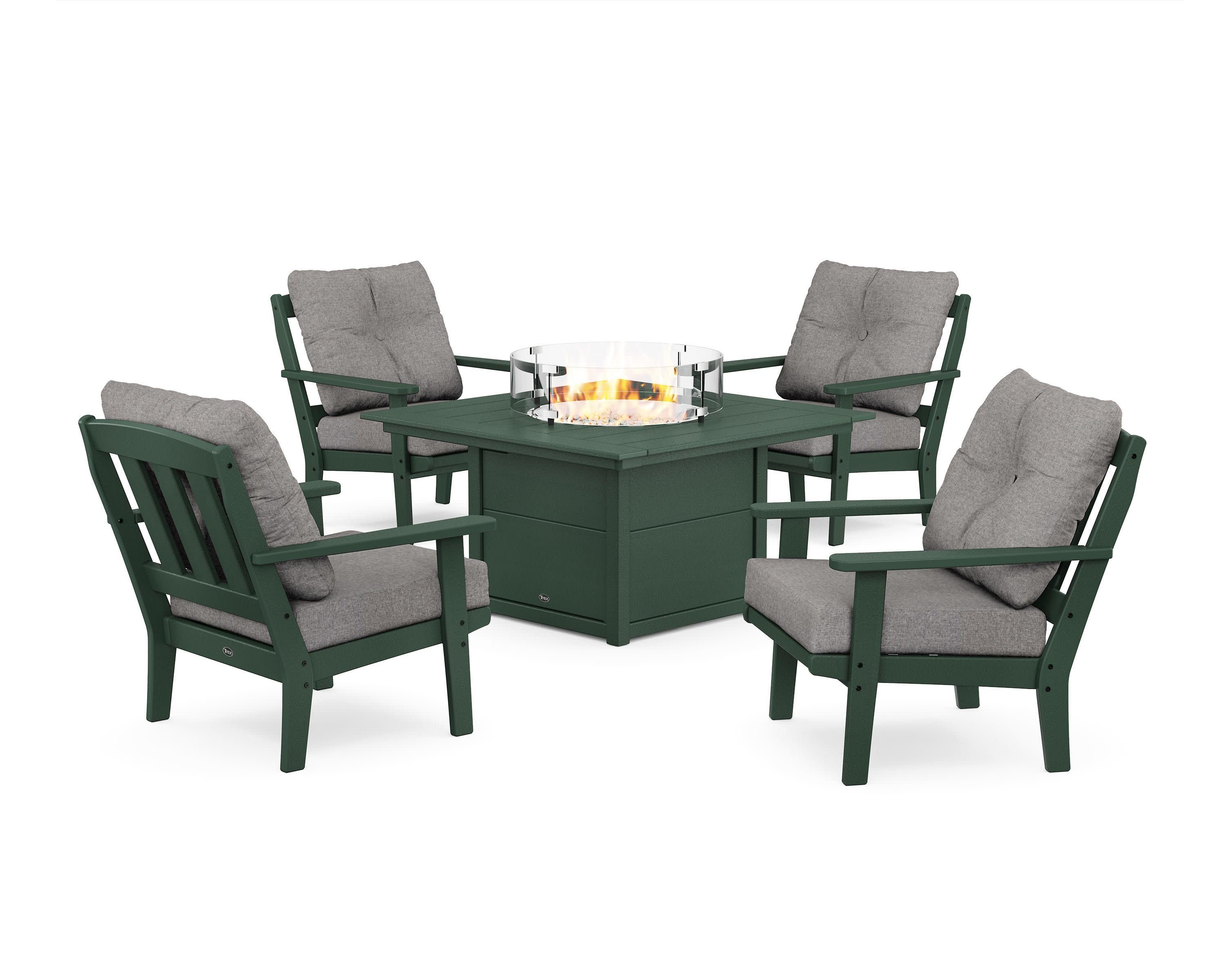 Cape Cod 5-Piece Deep Seating Set with Fire Pit Table in Rainforest Canopy / Grey Mist