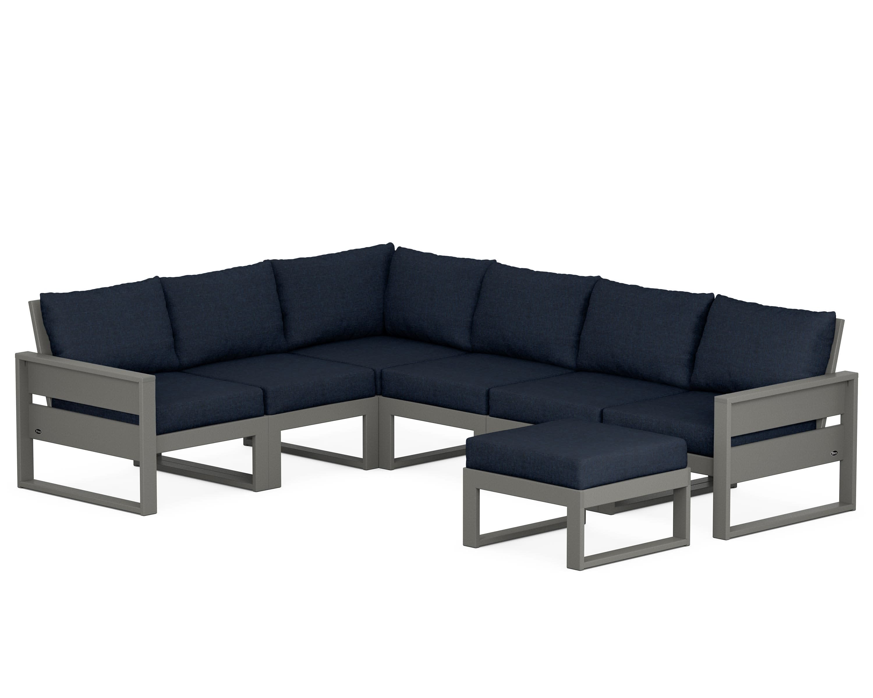 Eastport 6-Piece Sectional with Ottoman in Stepping Stone / Marine Indigo