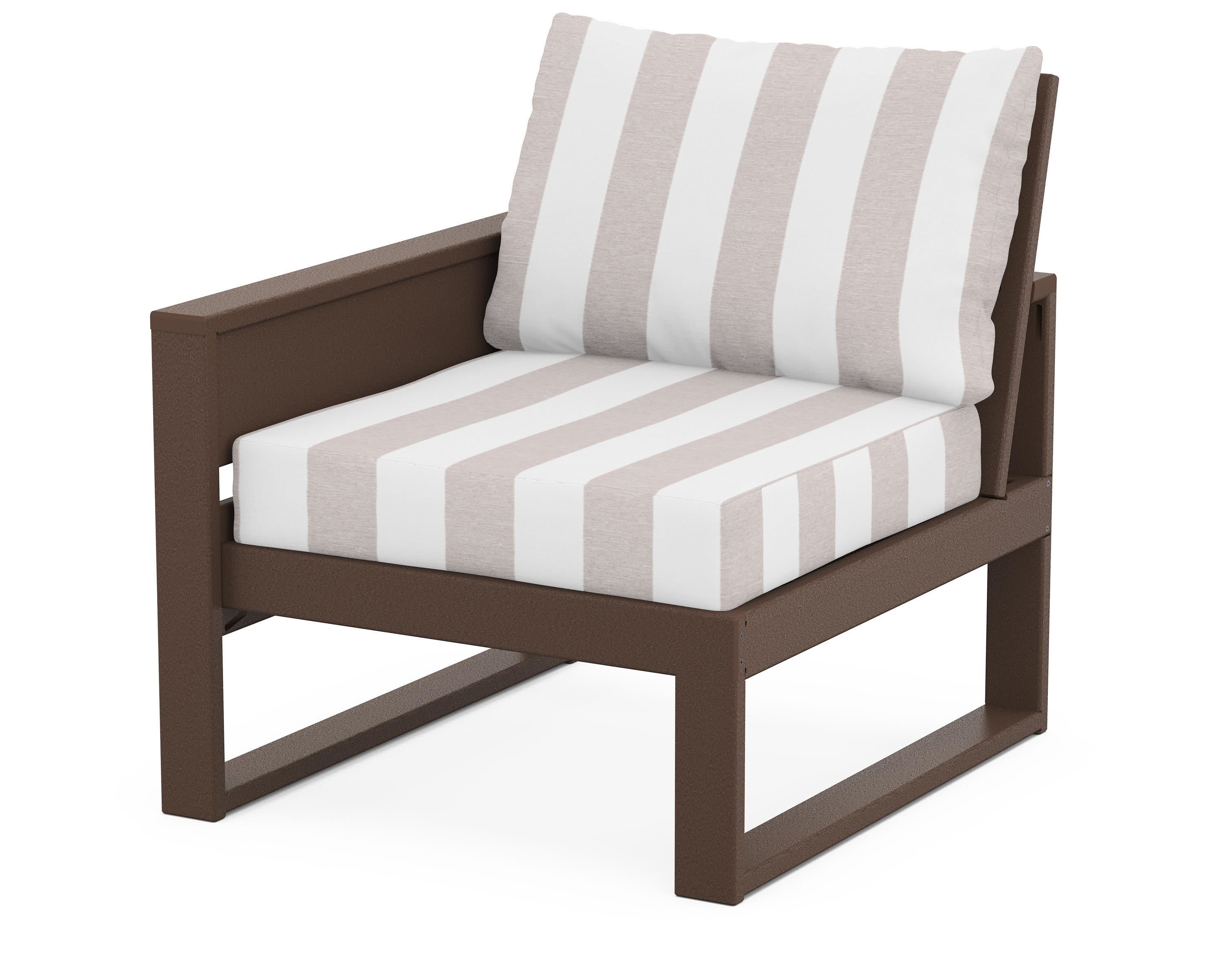 Eastport Modular Left Arm Chair in Vintage Lantern / Cabana Stripe Dune Burlap