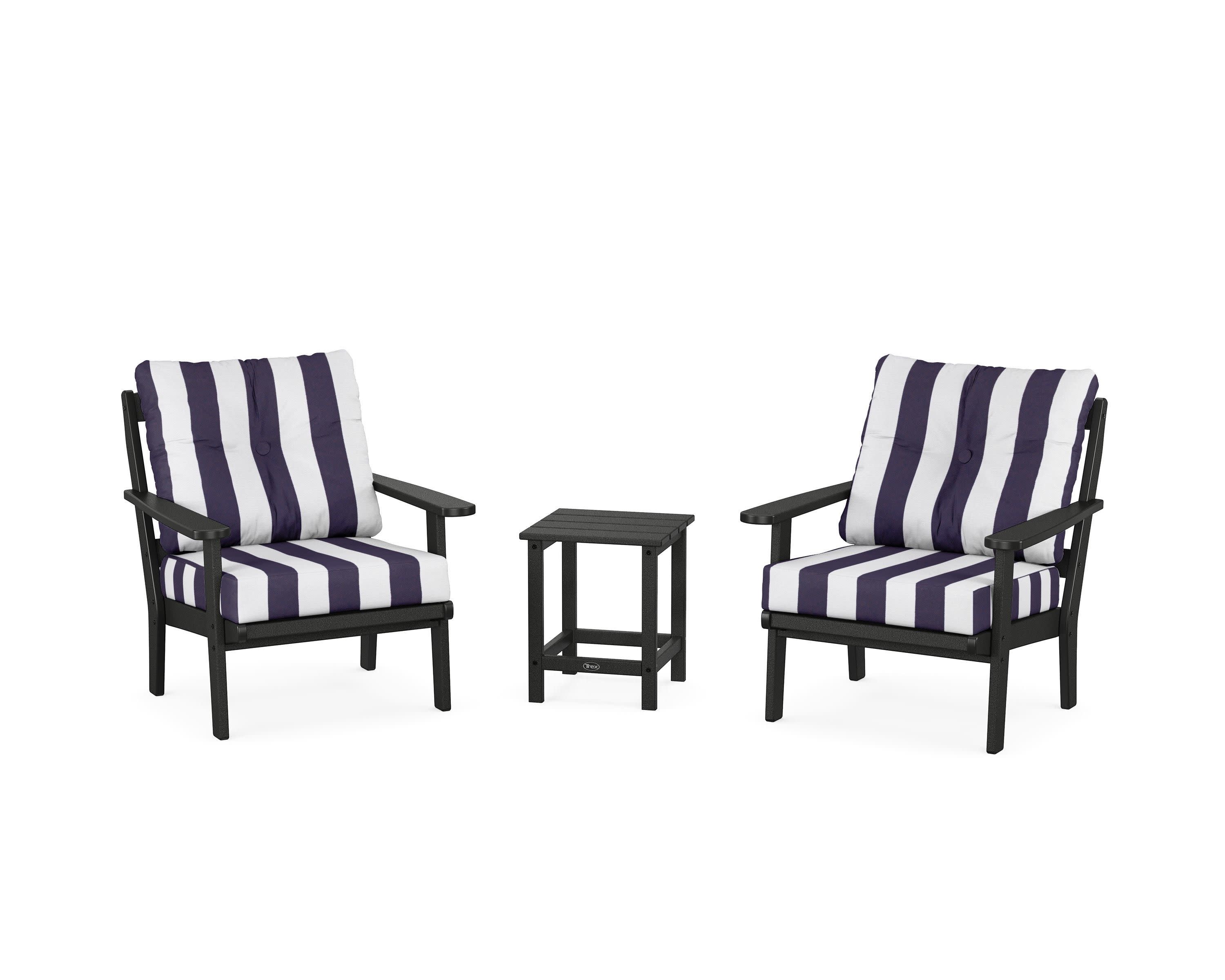 Cape Cod 3-Piece Deep Seating Set in Charcoal Black / Cabana Stripe Navy