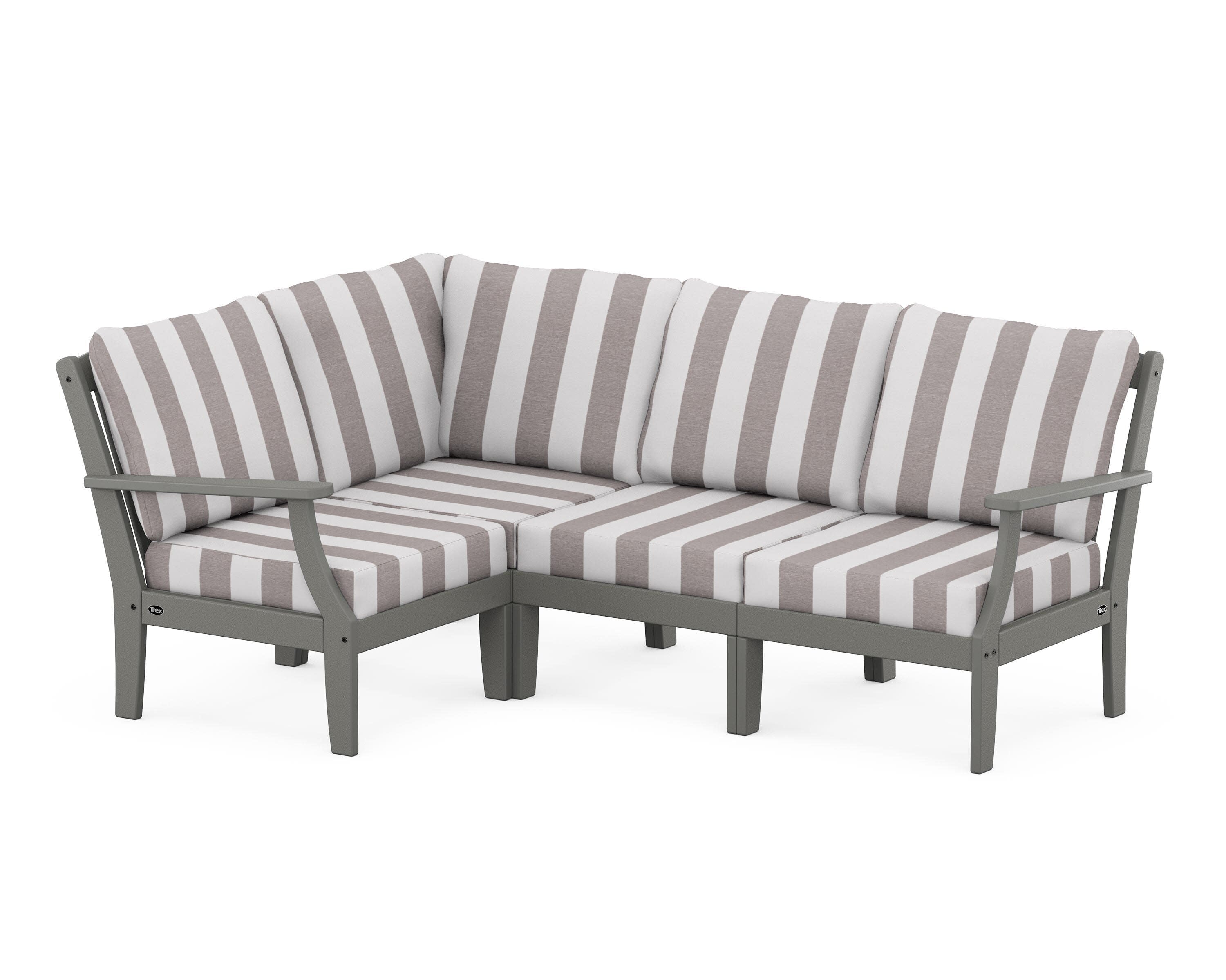 Yacht Club Modular 4-Piece Deep Seating Set in Stepping Stone / Cabana Stripe Grey Mist