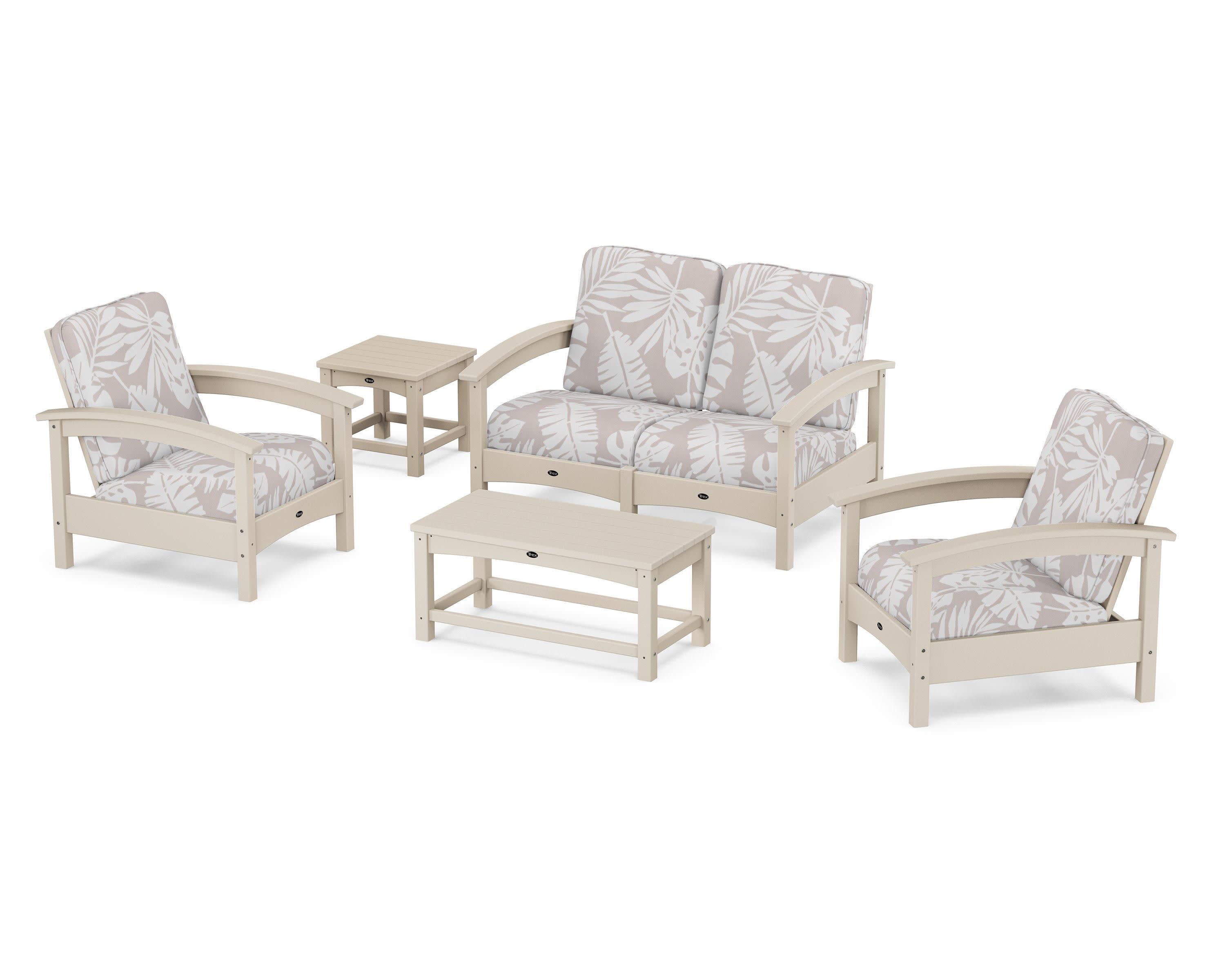 Rockport Club 6-Piece Deep Seating Conversation Set in Sand Castle / Leaf Dune Burlap