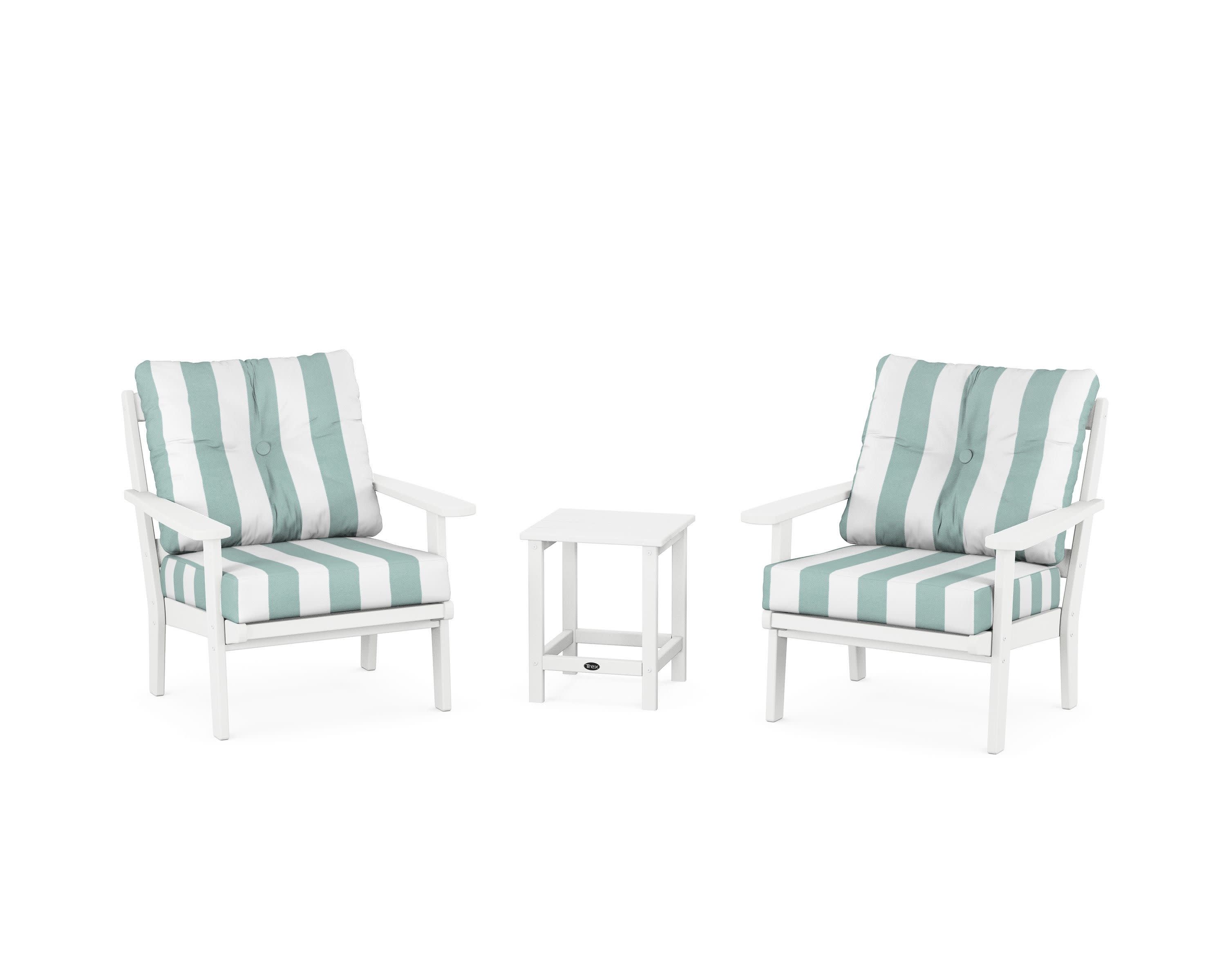 Cape Cod 3-Piece Deep Seating Set in Classic White / Cabana Stripe Glacier Spa