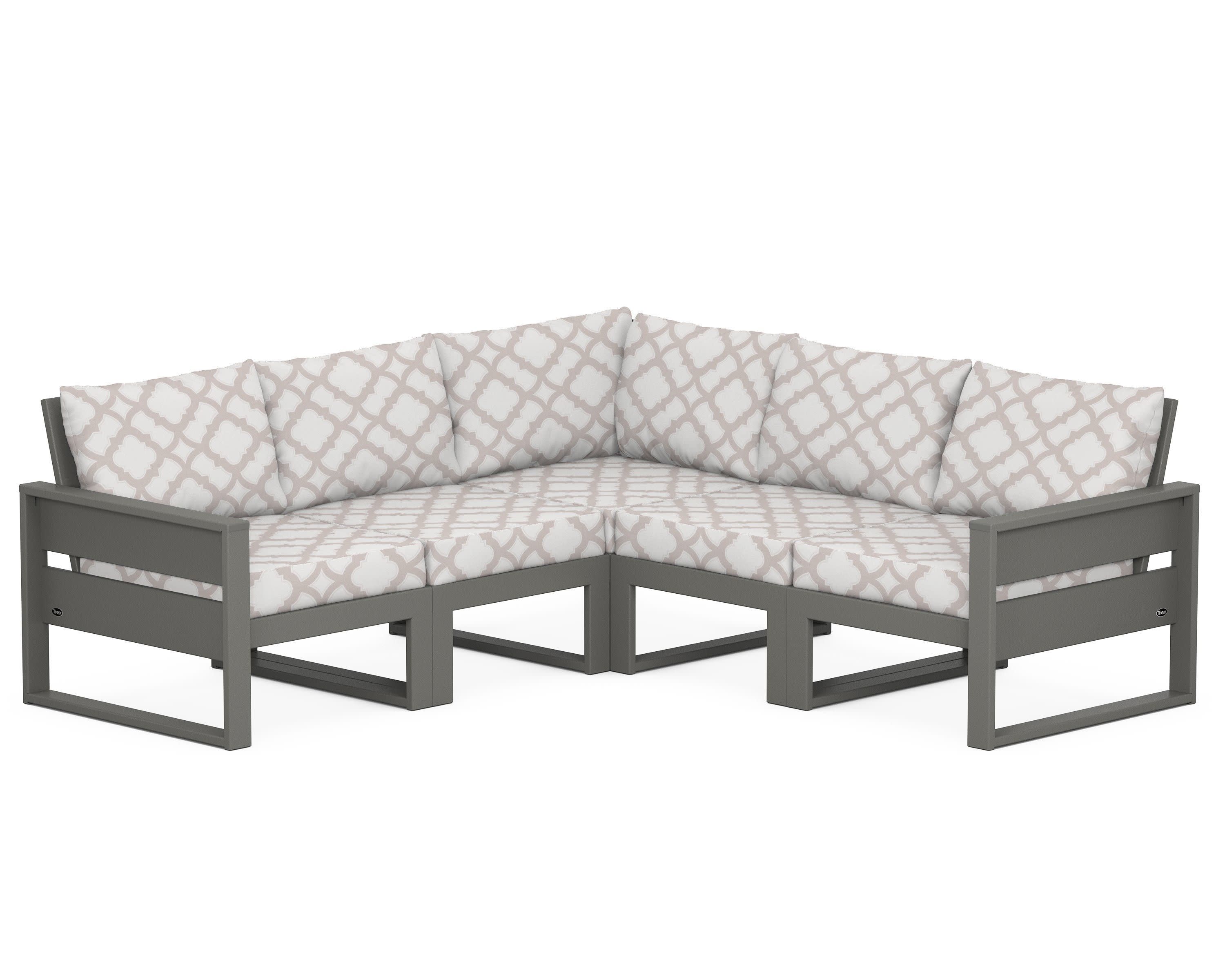 Eastport 5-Piece Sectional in Stepping Stone / Trellis Dune Burlap
