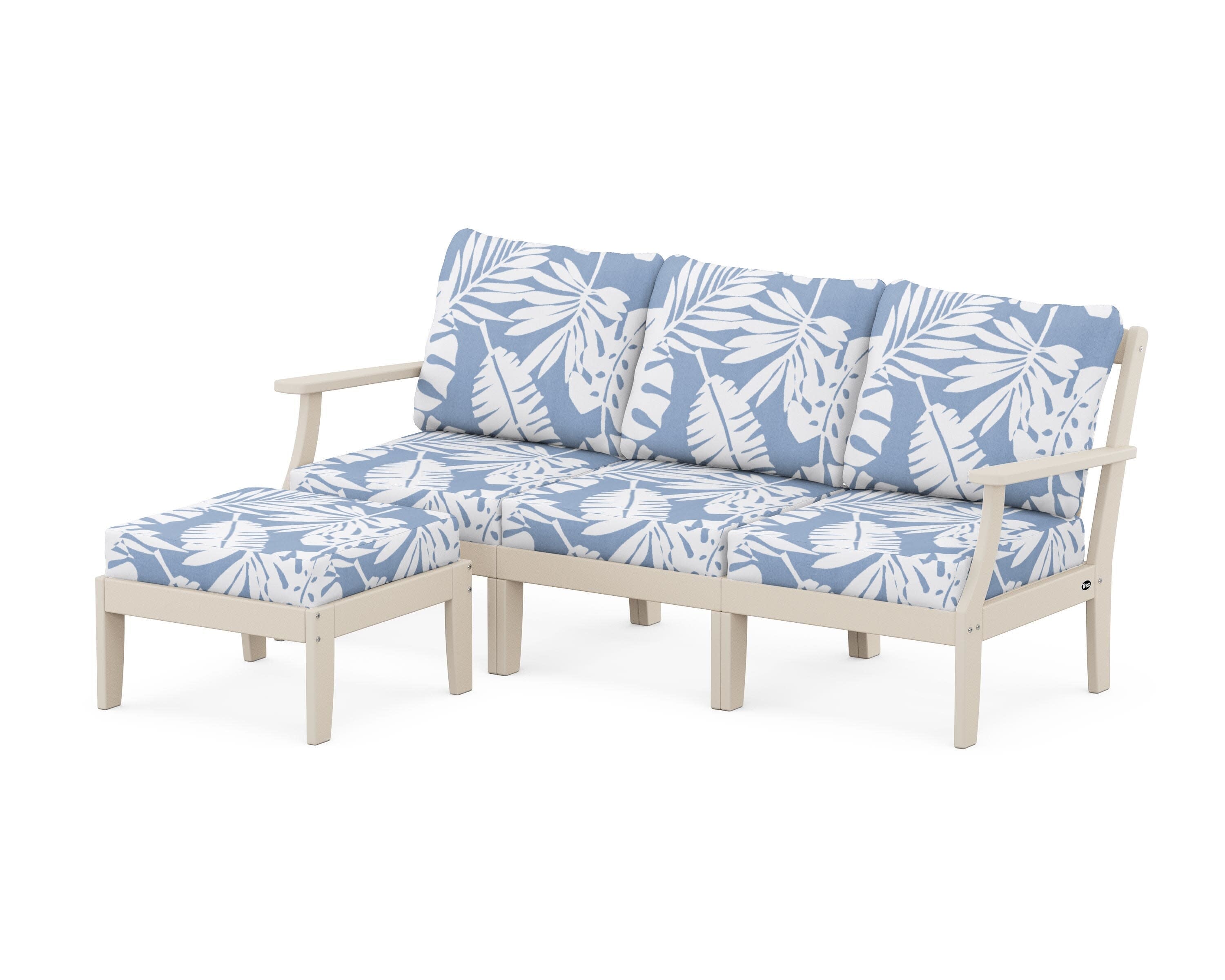 Yacht Club Modular 4-Piece Deep Seating Set with Ottoman in Sand Castle / Leaf Sky Blue