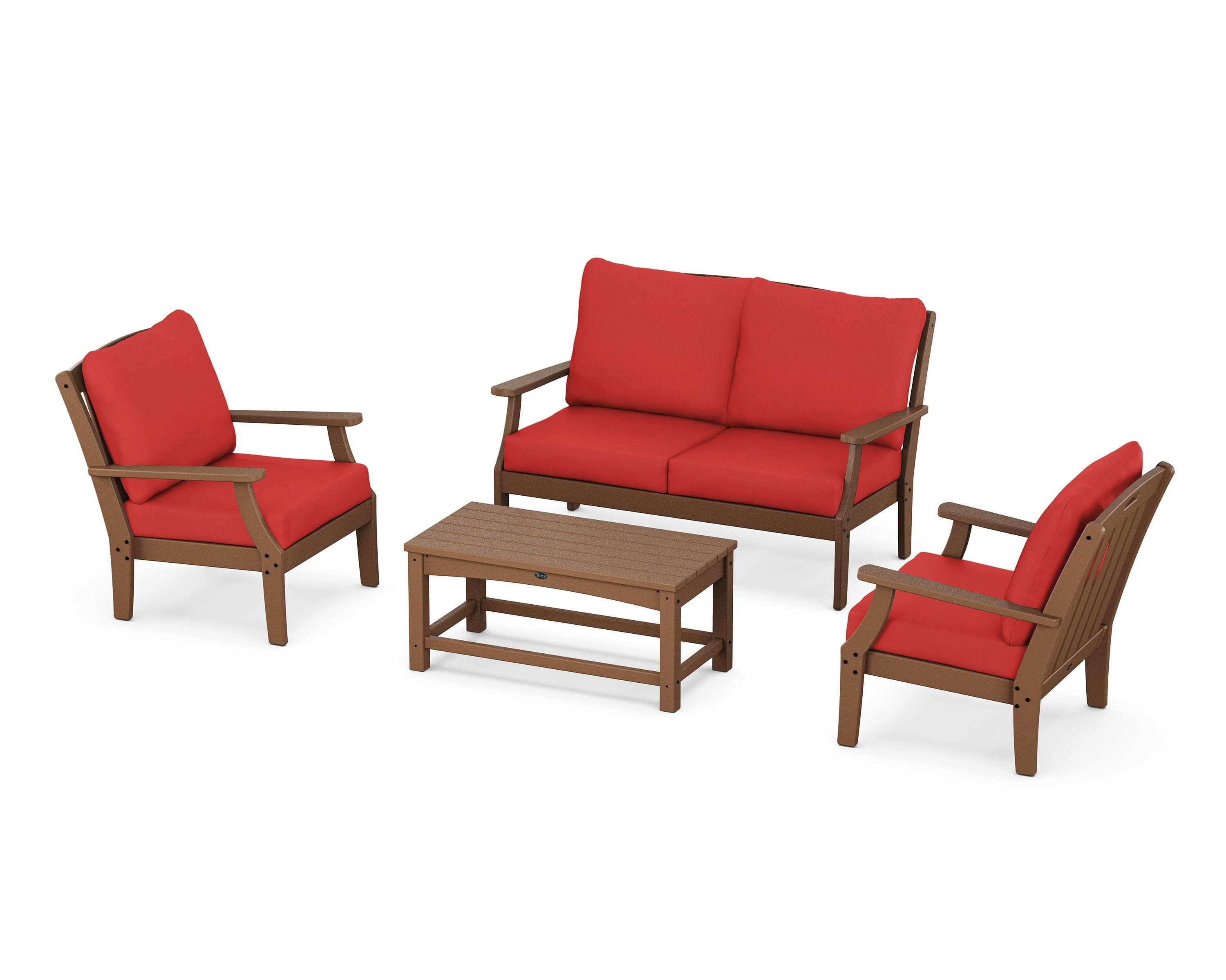 Yacht Club 4-Piece Deep Seating Chair Set in Tree House / Crimson Linen