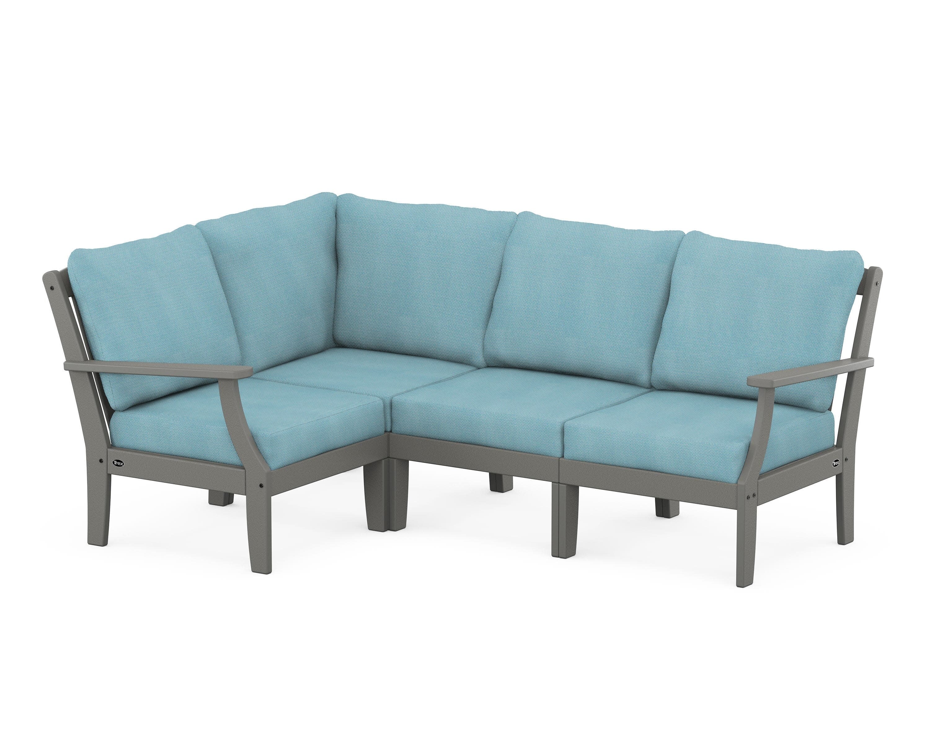 Yacht Club Modular 4-Piece Deep Seating Set in Stepping Stone / Lattice Sky Blue