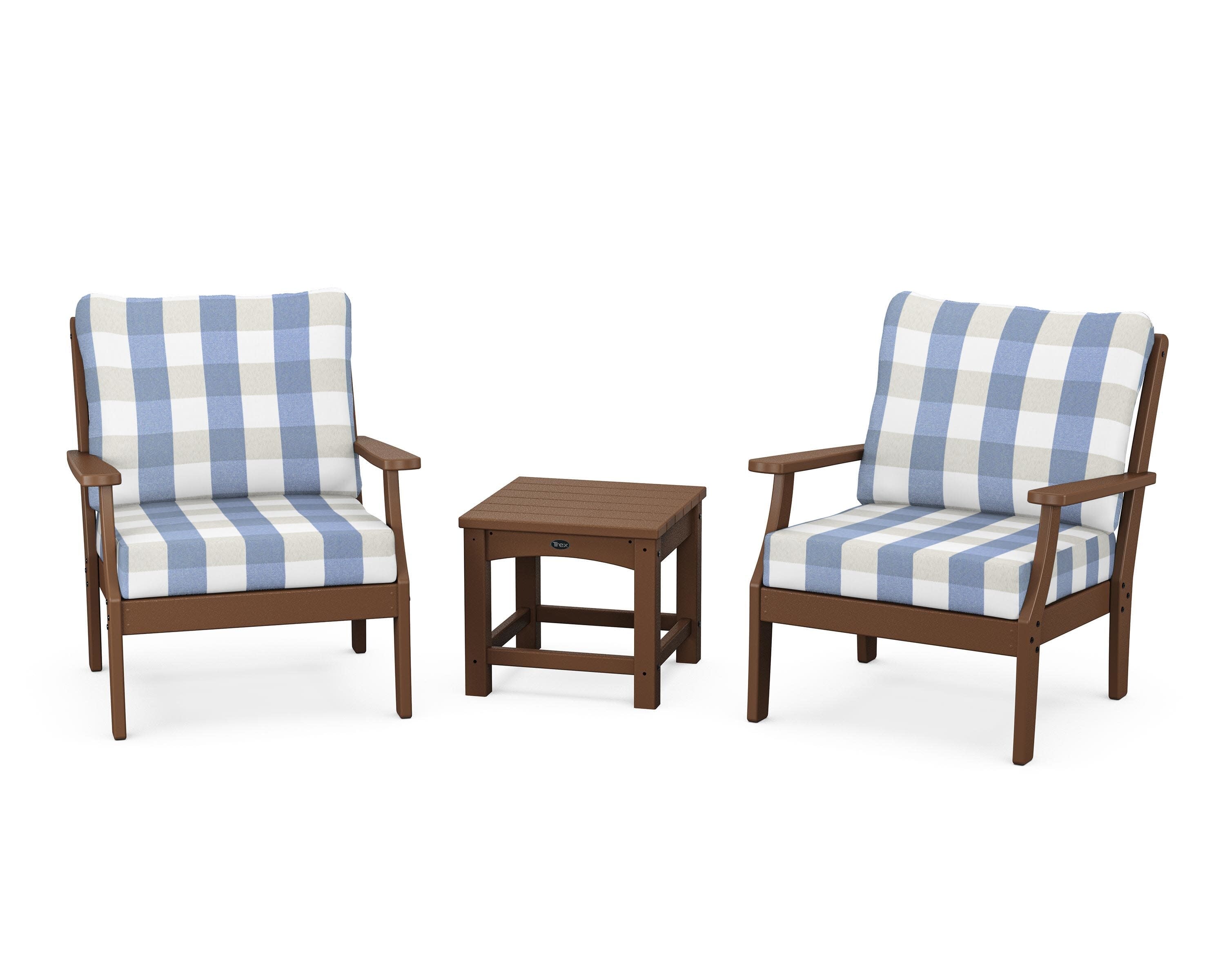 Yacht Club 3-Piece Deep Seating Set in Tree House / Buffalo Plaid Sky Blue