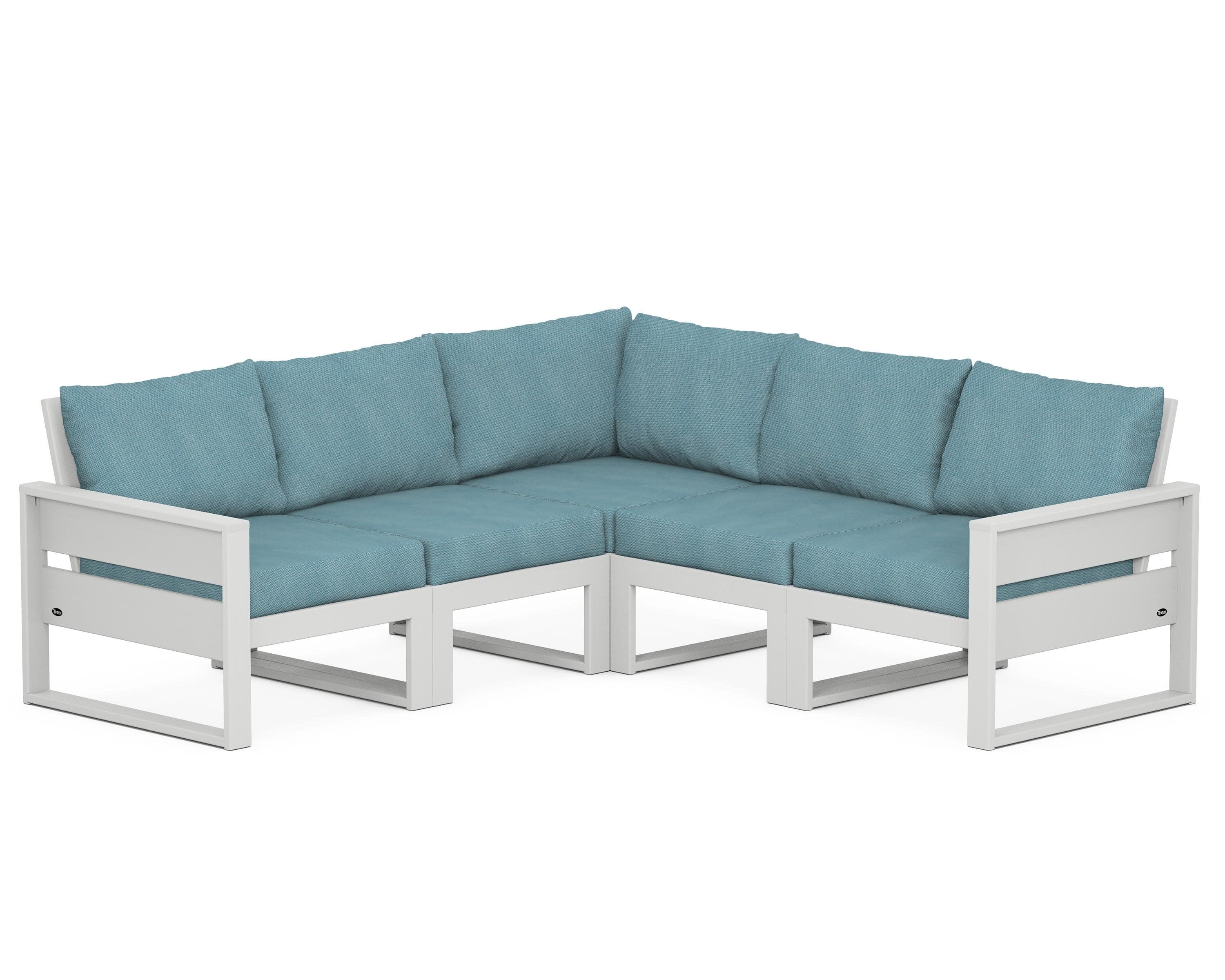 Eastport 5-Piece Sectional in Classic White / Lattice Sky Blue
