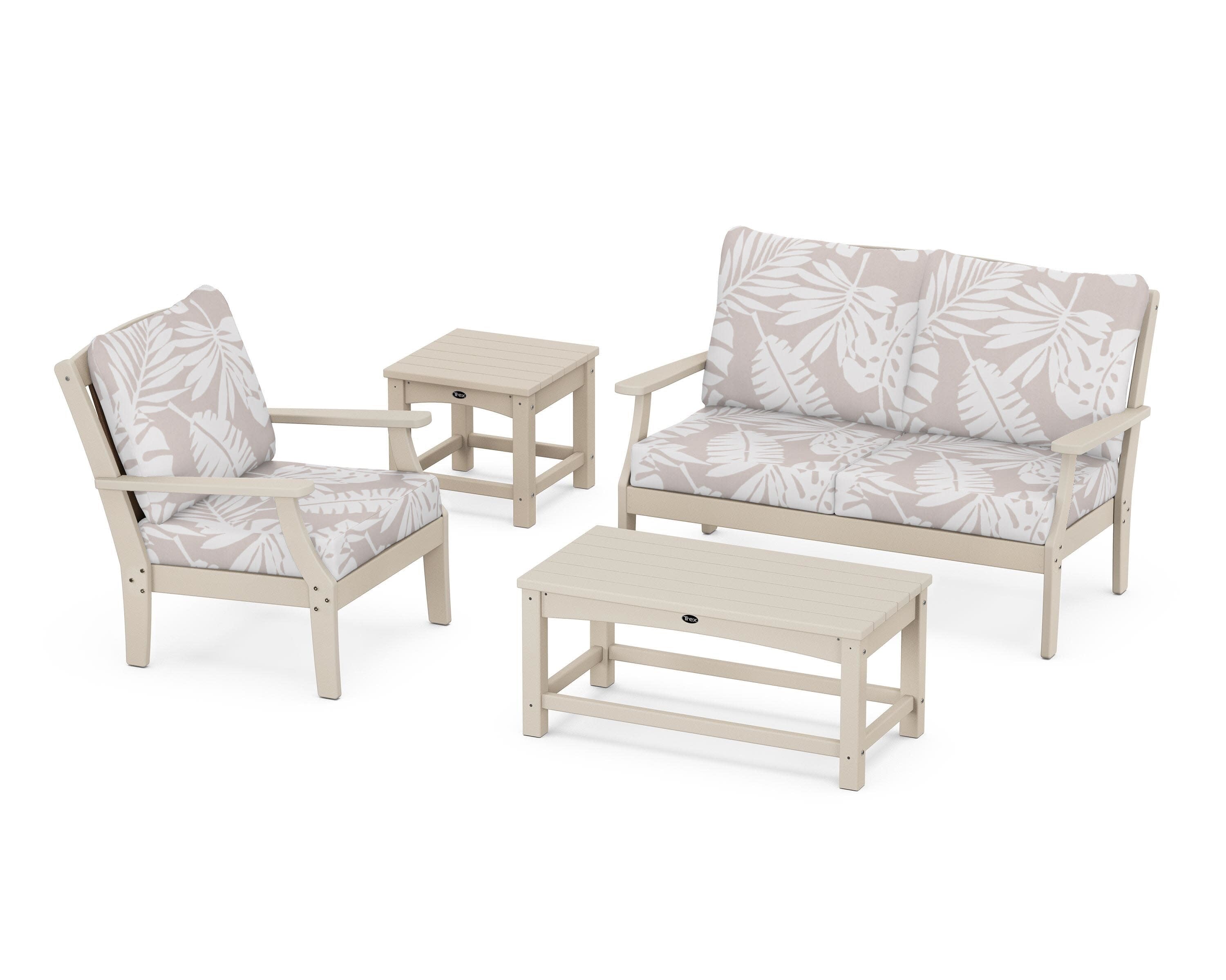 Yacht Club 4-Piece Deep Seating Set in Sand Castle / Leaf Dune Burlap
