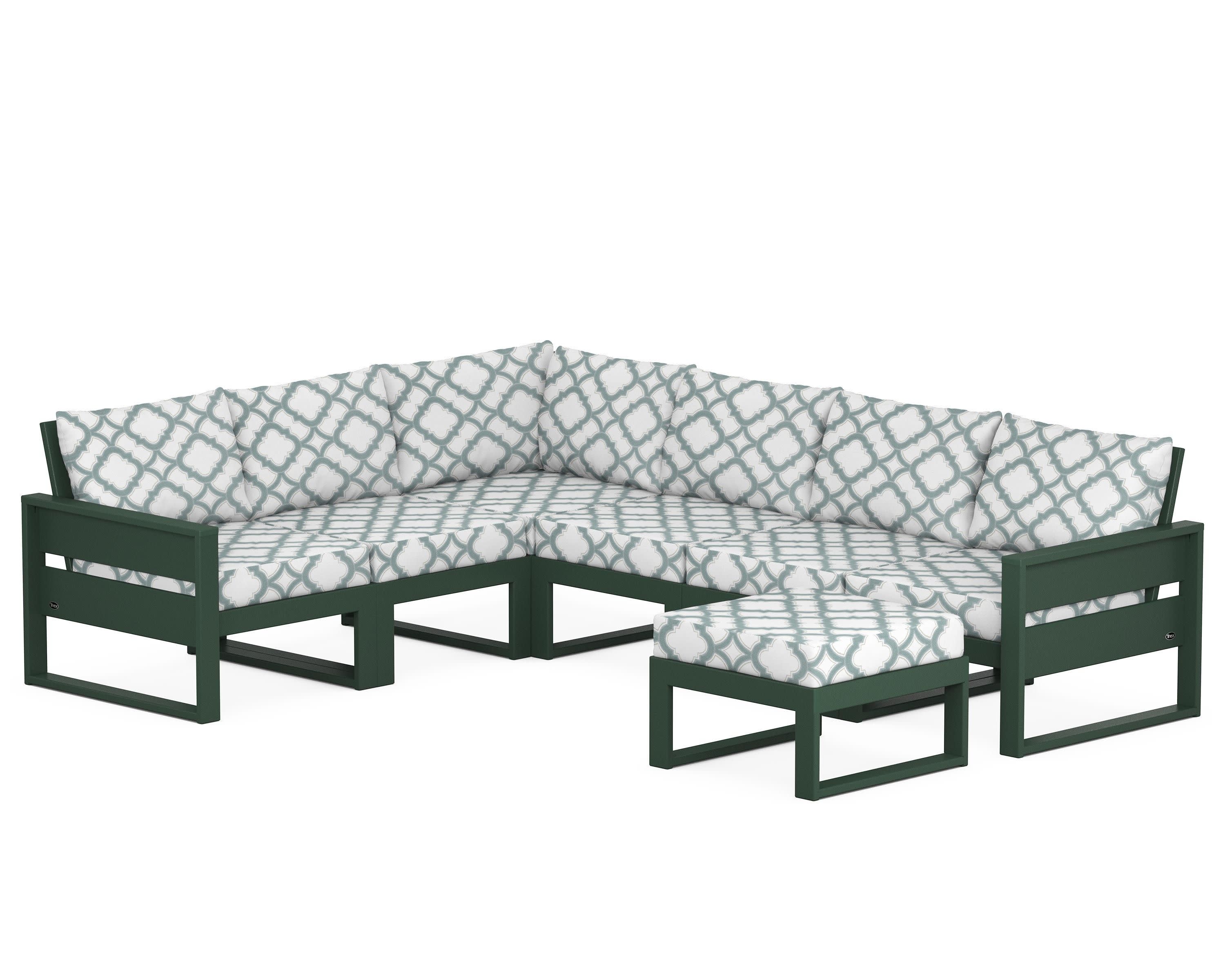 Eastport 6-Piece Sectional with Ottoman in Rainforest Canopy / Trellis Glacier Spa