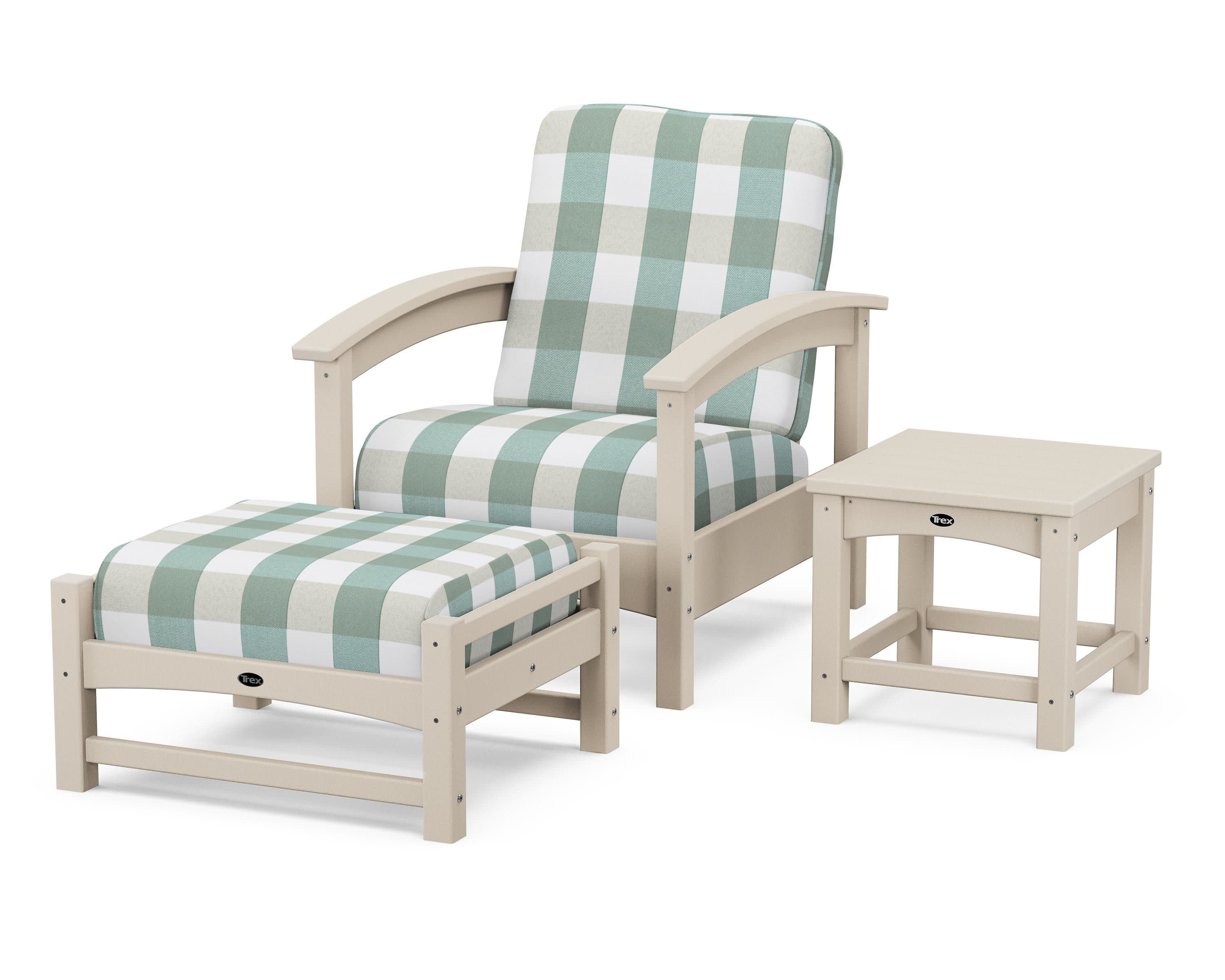 Rockport 3-Piece Deep Seating Set in Sand Castle / Buffalo Plaid Glacier Spa