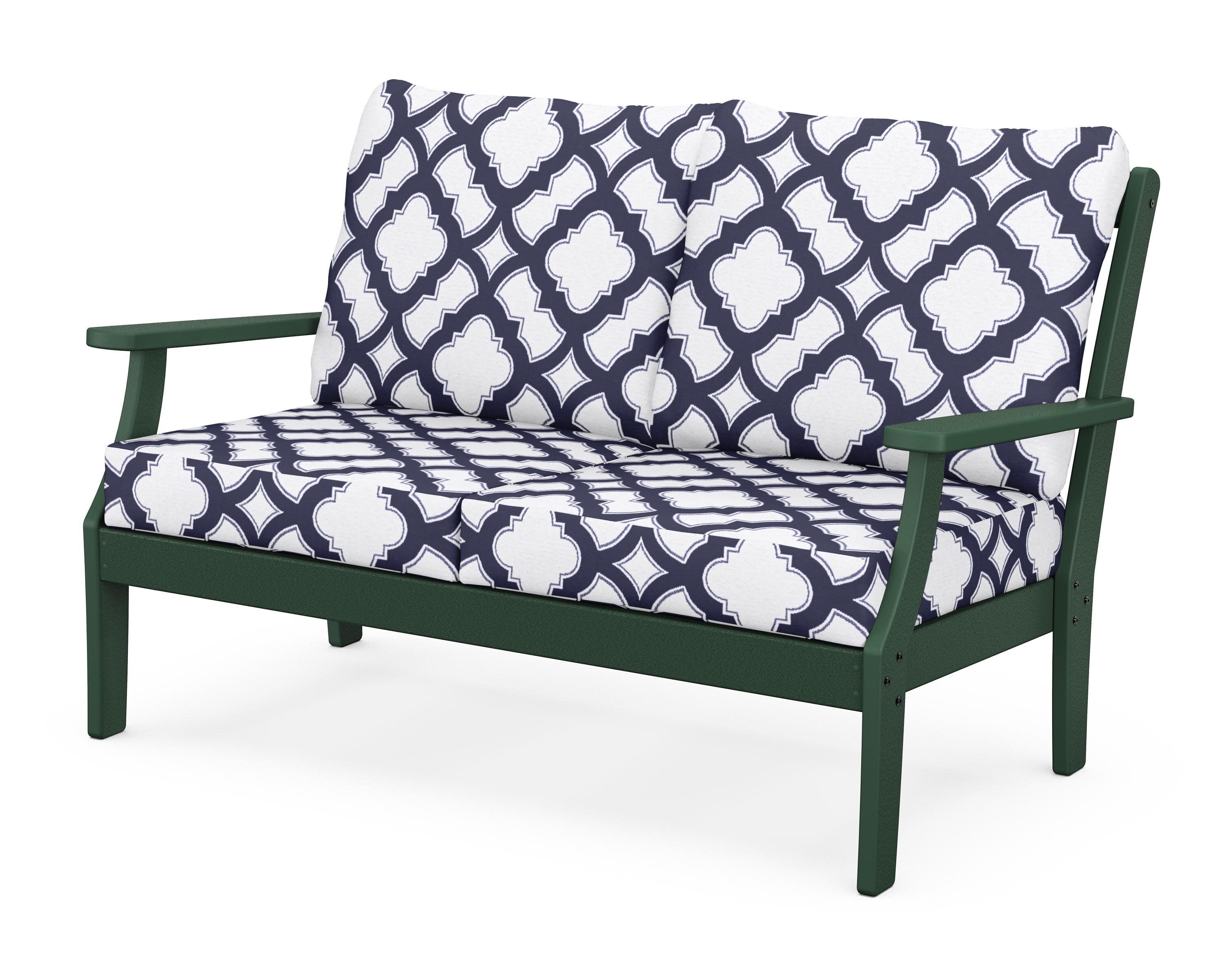 Yacht Club Deep Seating Loveseat in Rainforest Canopy / Trellis Navy