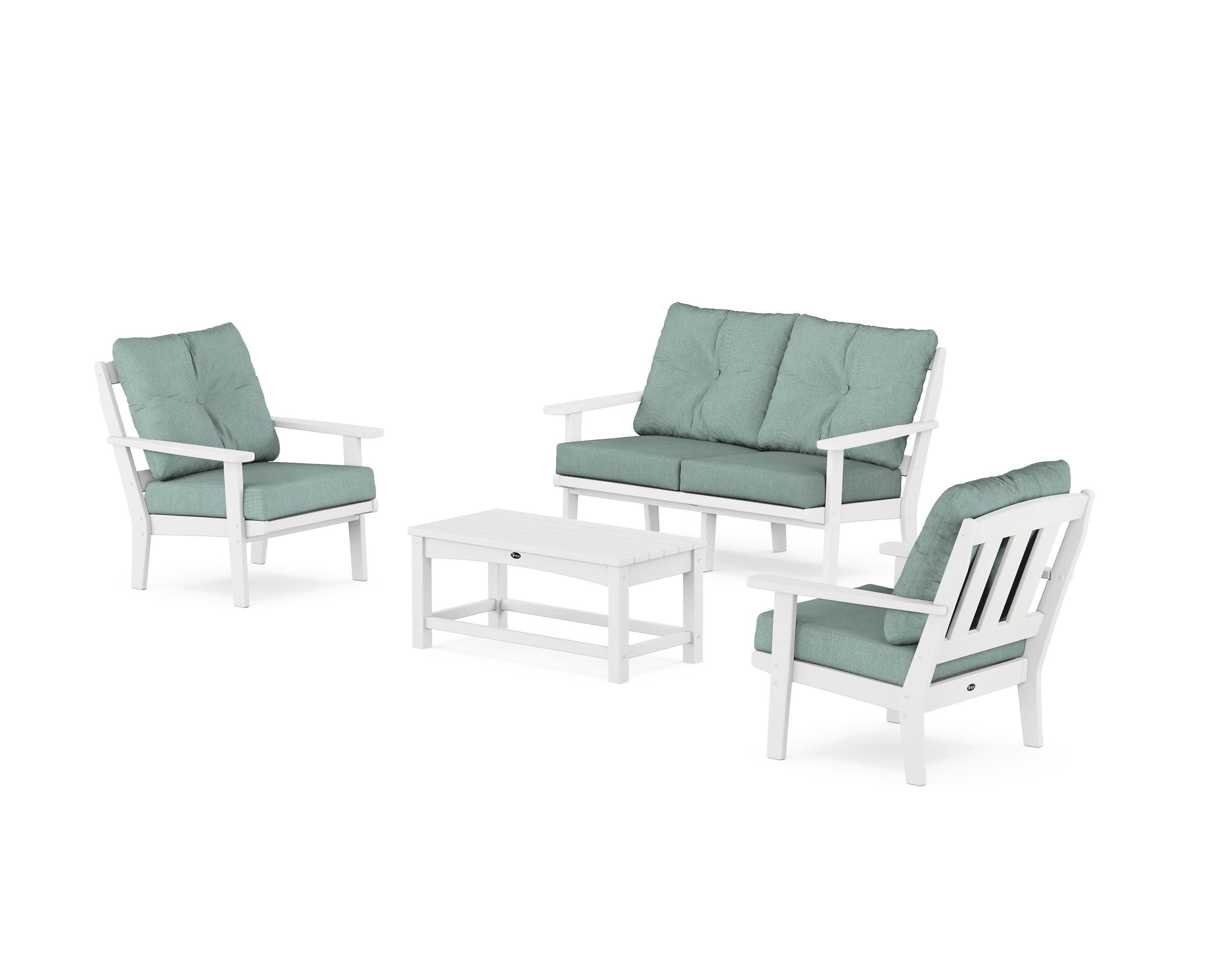 Cape Cod 4-Piece Deep Seating Set with Loveseat in Classic White / Glacier Spa