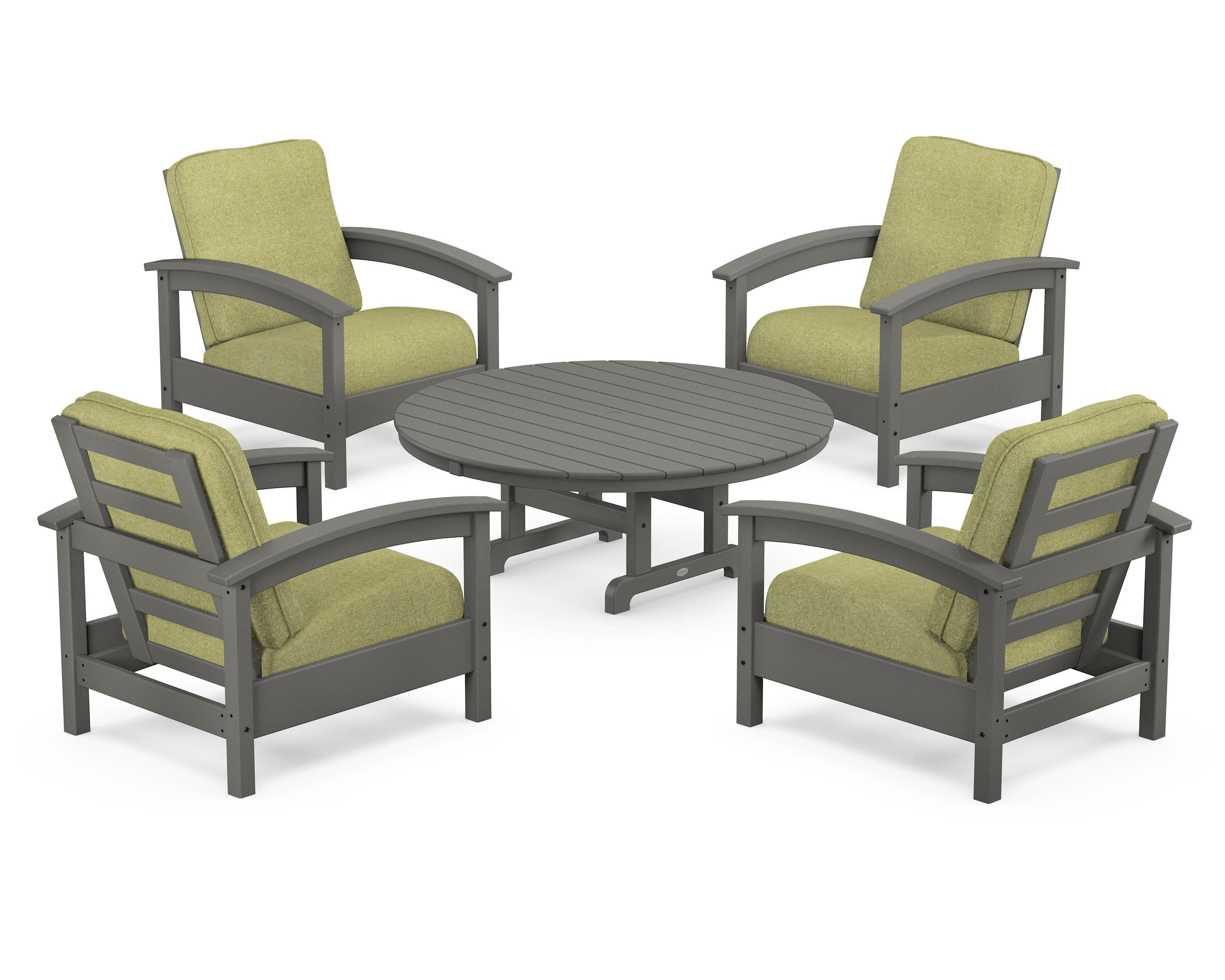 Rockport 5-Piece Deep Seating Set in Stepping Stone / Chartreuse Boucle