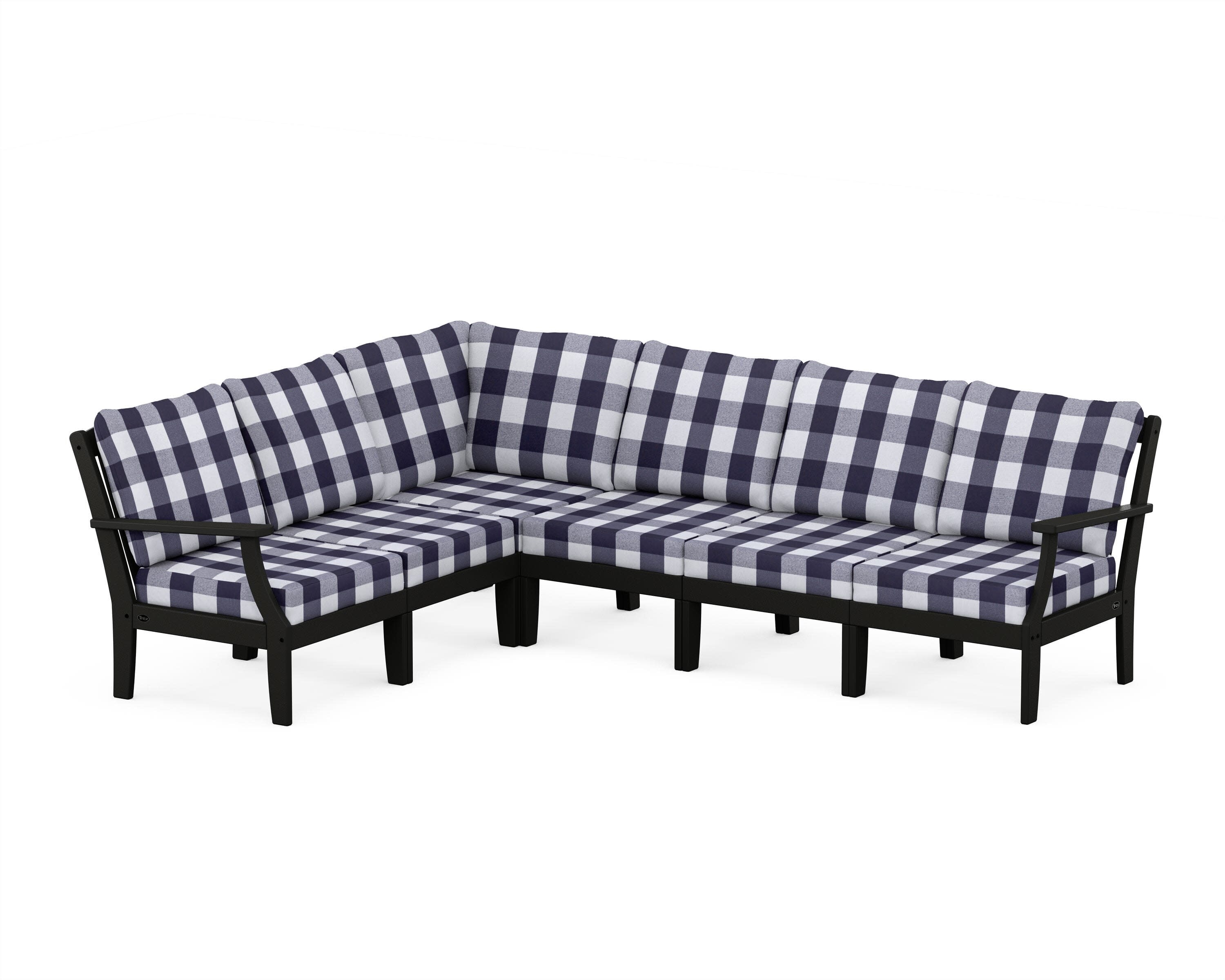 Yacht Club Modular 6-Piece Deep Seating Set in Charcoal Black / Buffalo Plaid Navy