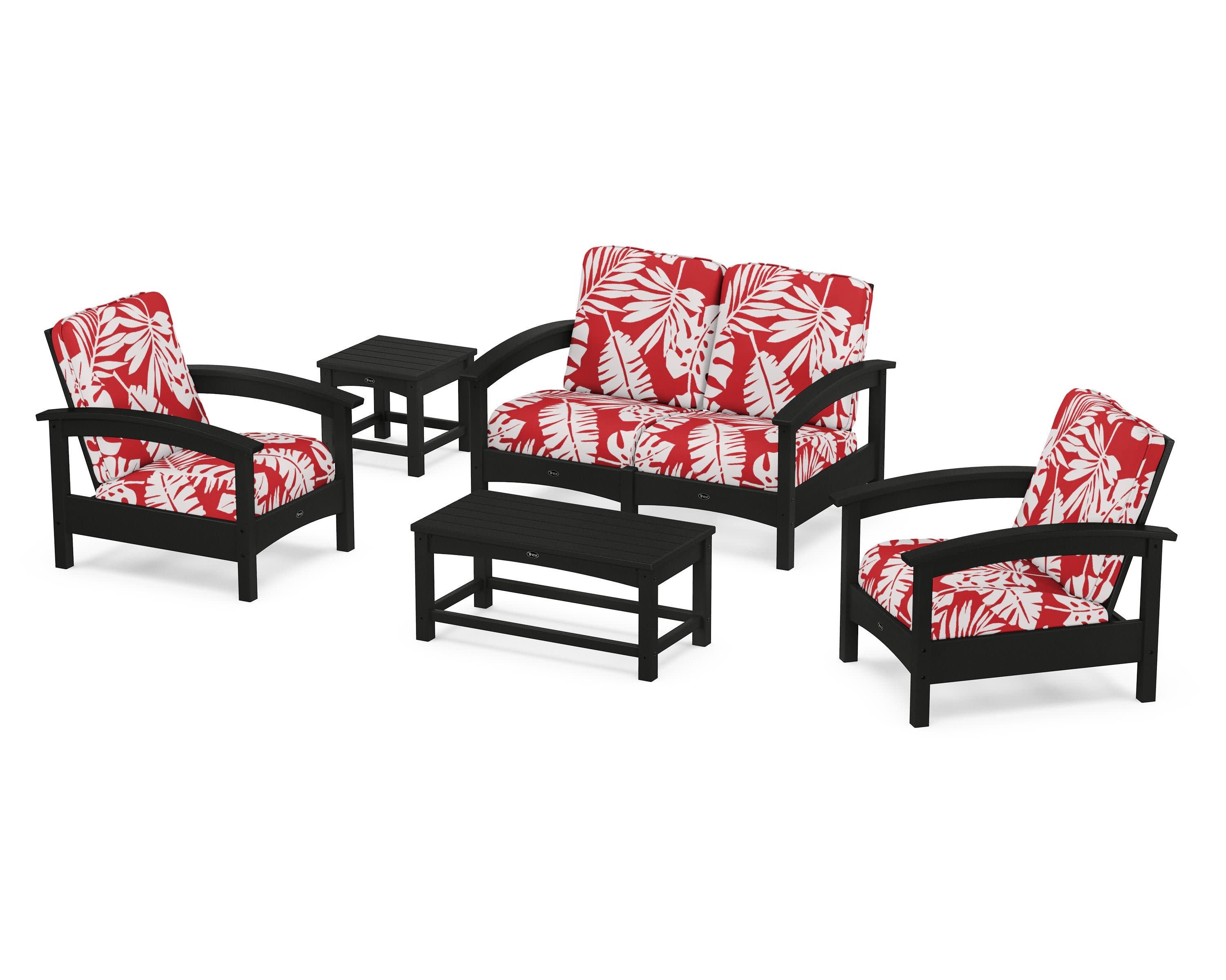 Rockport Club 6-Piece Deep Seating Conversation Set in Charcoal Black / Leaf Crimson