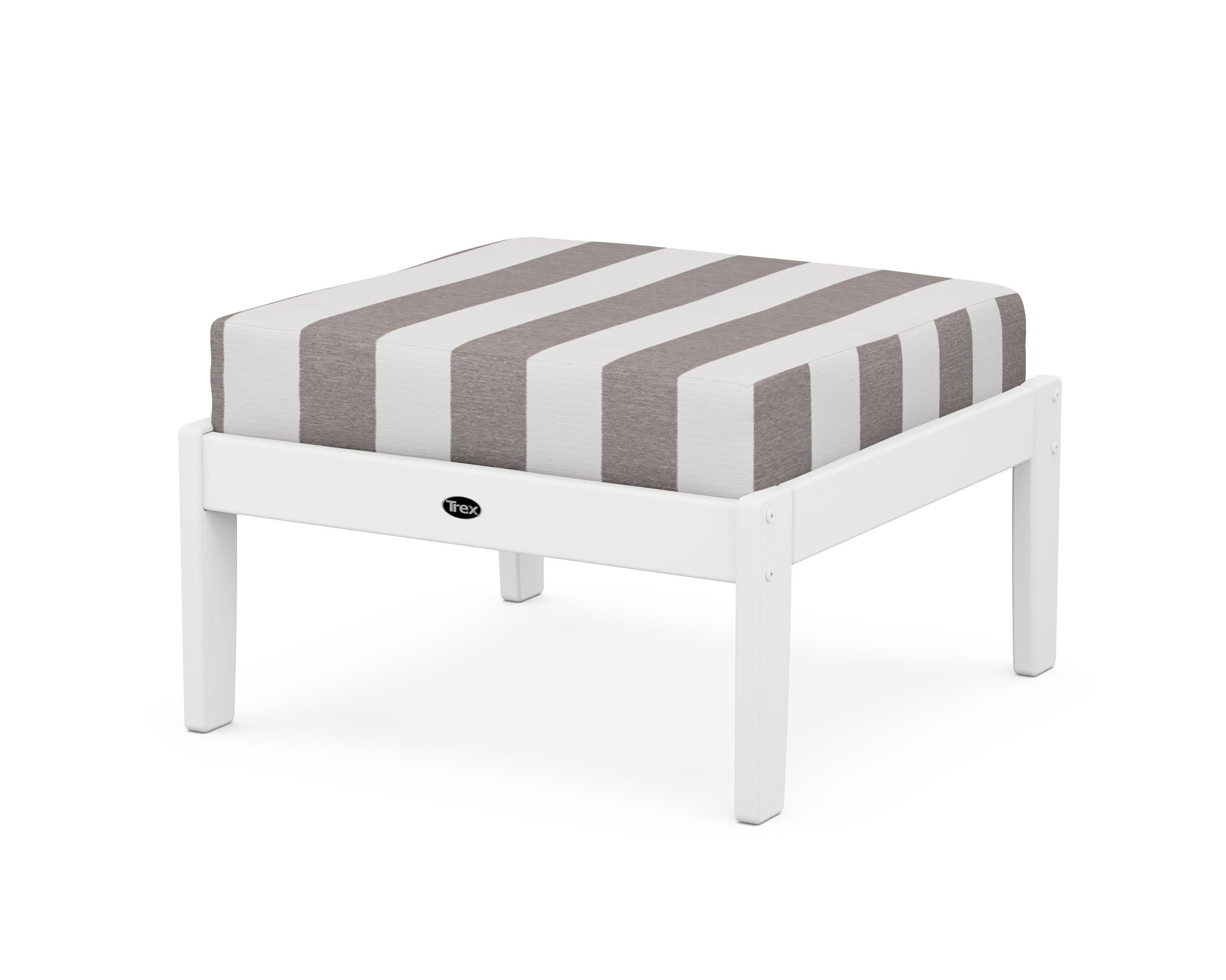 Yacht Club Deep Seating Ottoman in Classic White / Cabana Stripe Grey Mist