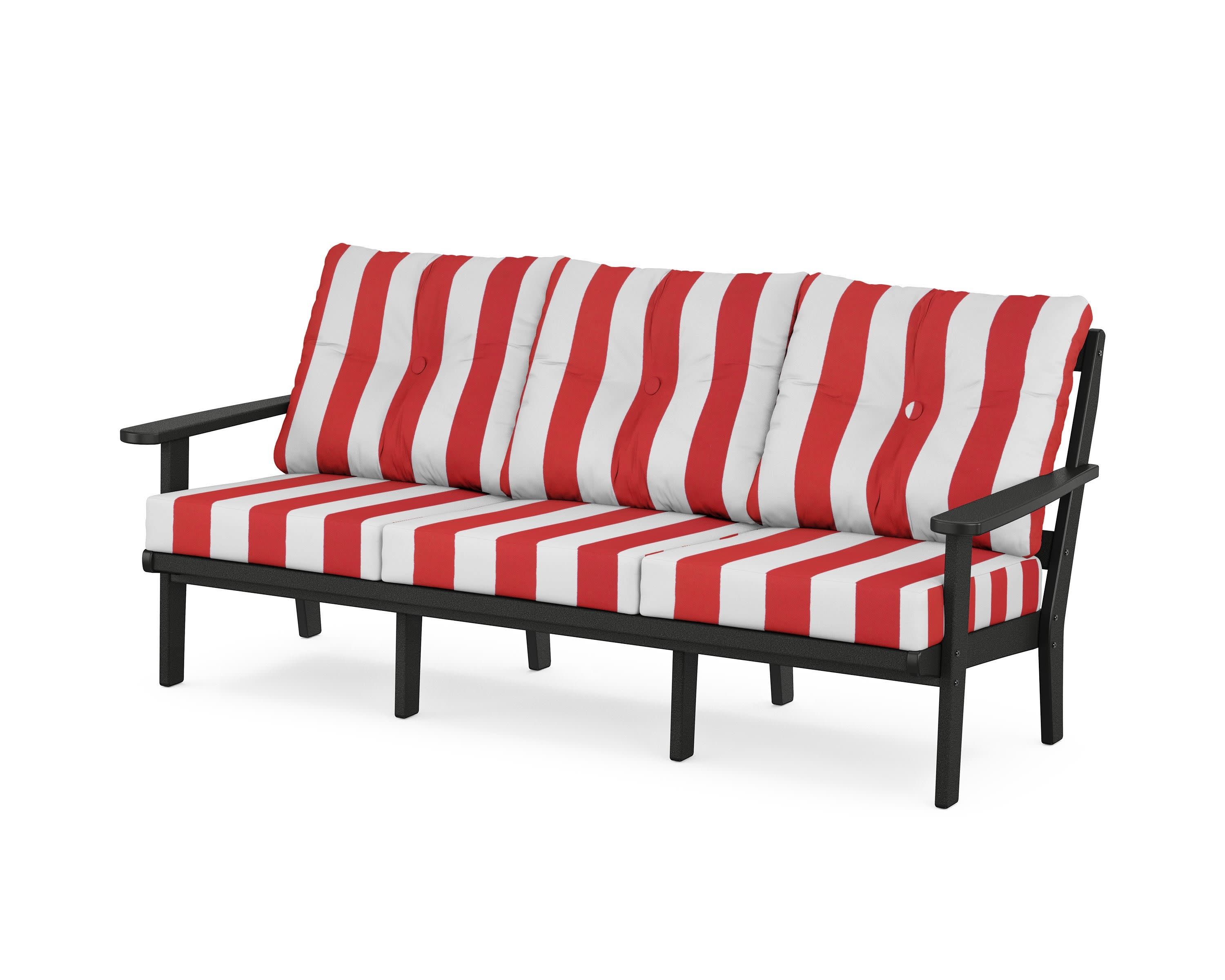 Cape Cod Deep Seating Sofa in Charcoal Black / Cabana Stripe Crimson