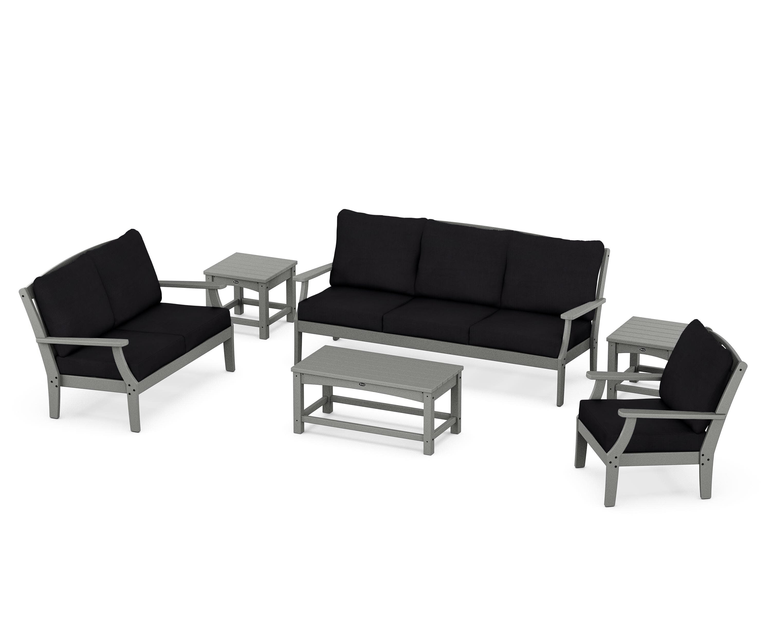 Yacht Club 6-Piece Deep Seating Set in Stepping Stone / Midnight Linen