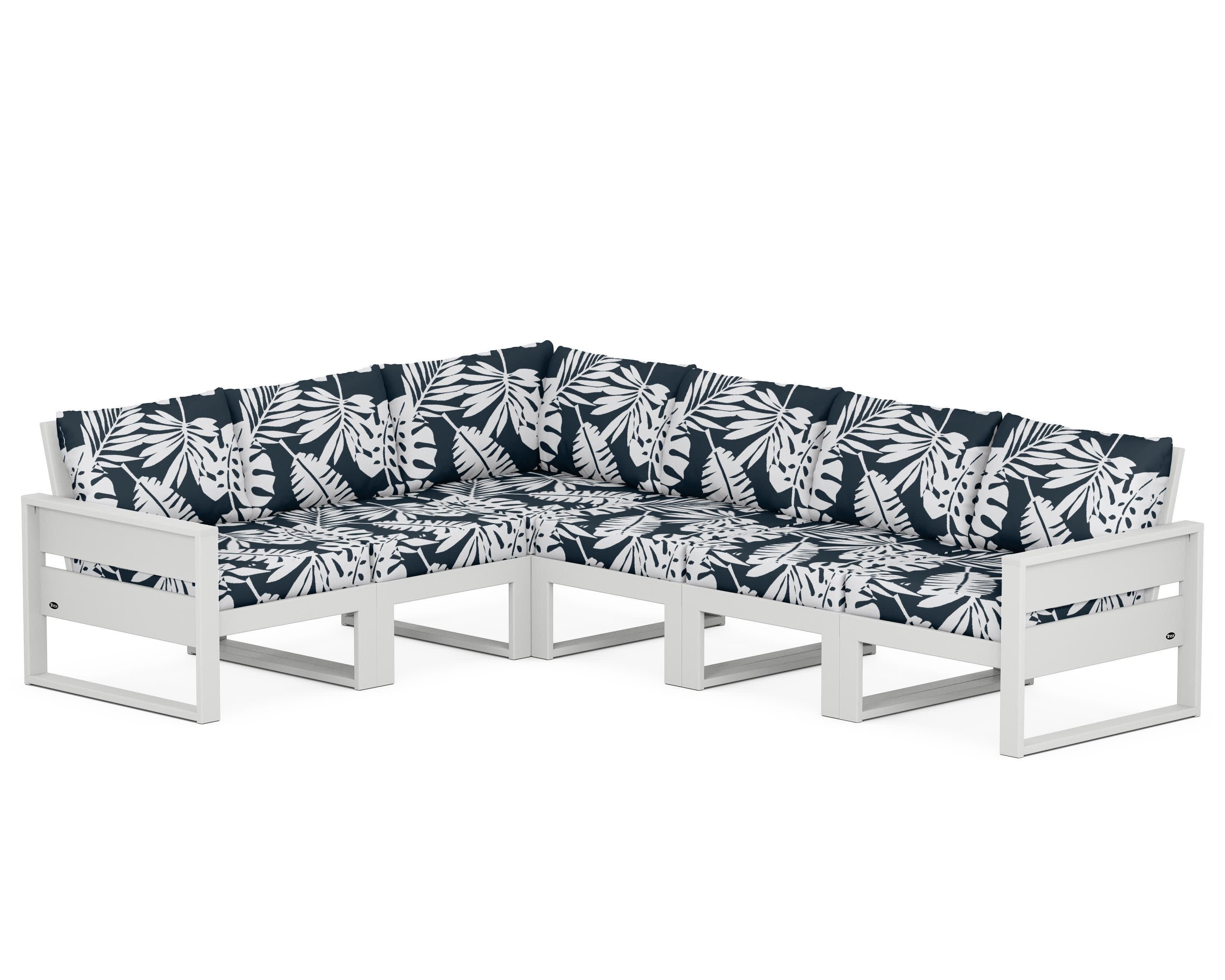 Eastport 6-Piece Sectional in Classic White / Leaf Marine Indigo