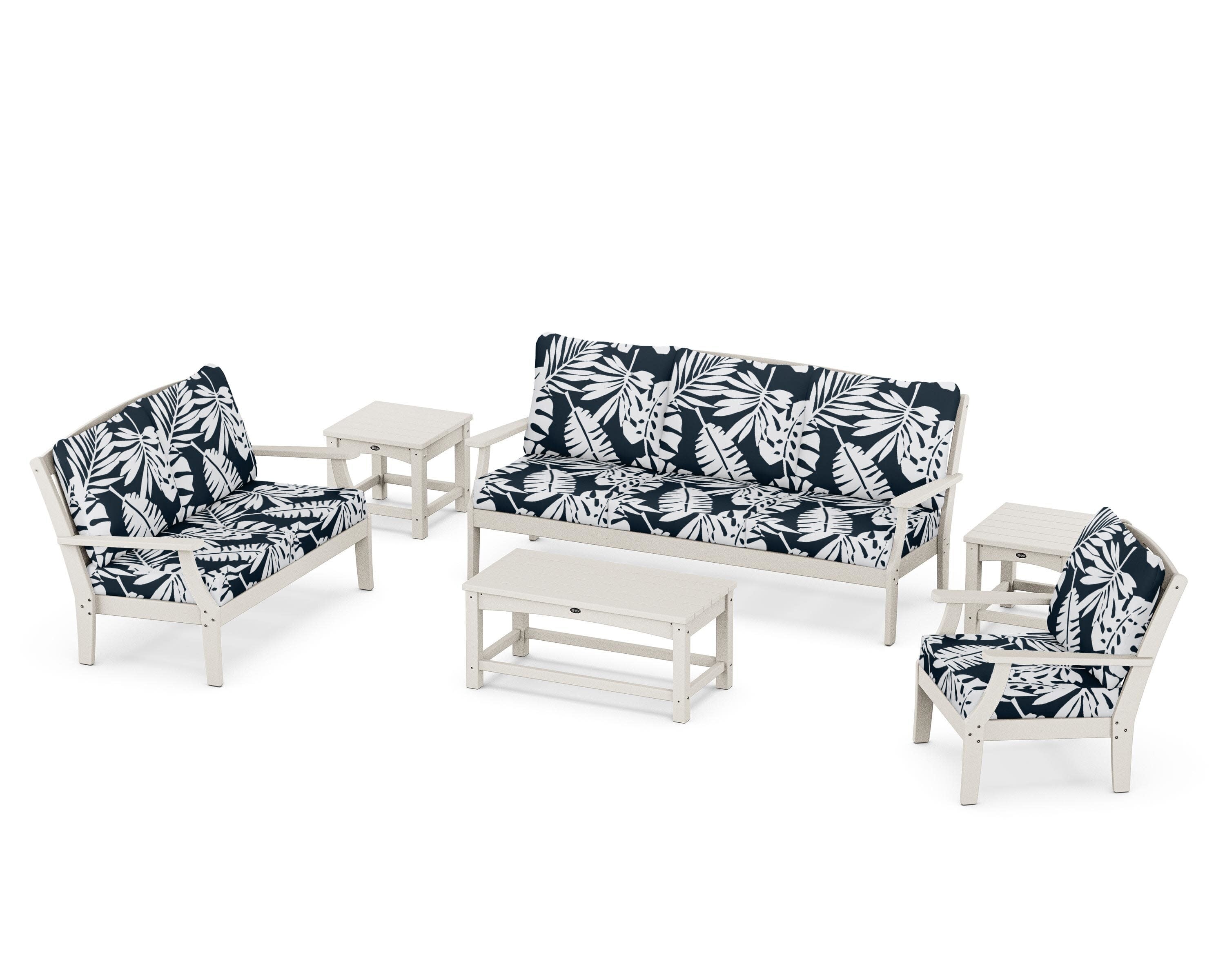 Yacht Club 6-Piece Deep Seating Set in Sand Castle / Leaf Marine Indigo