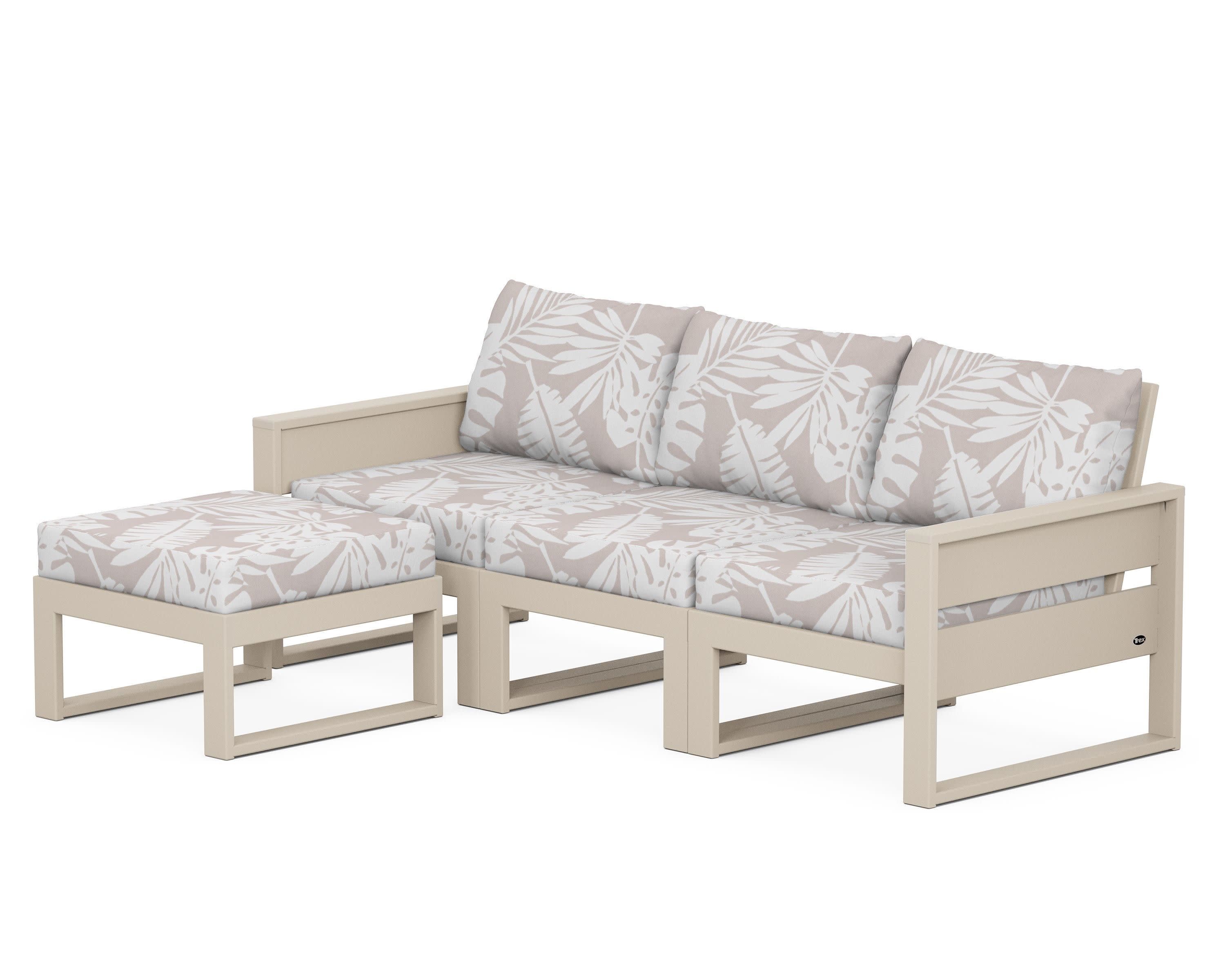 Eastport 4- Piece Sectional with Ottoman in Sand Castle / Leaf Dune Burlap