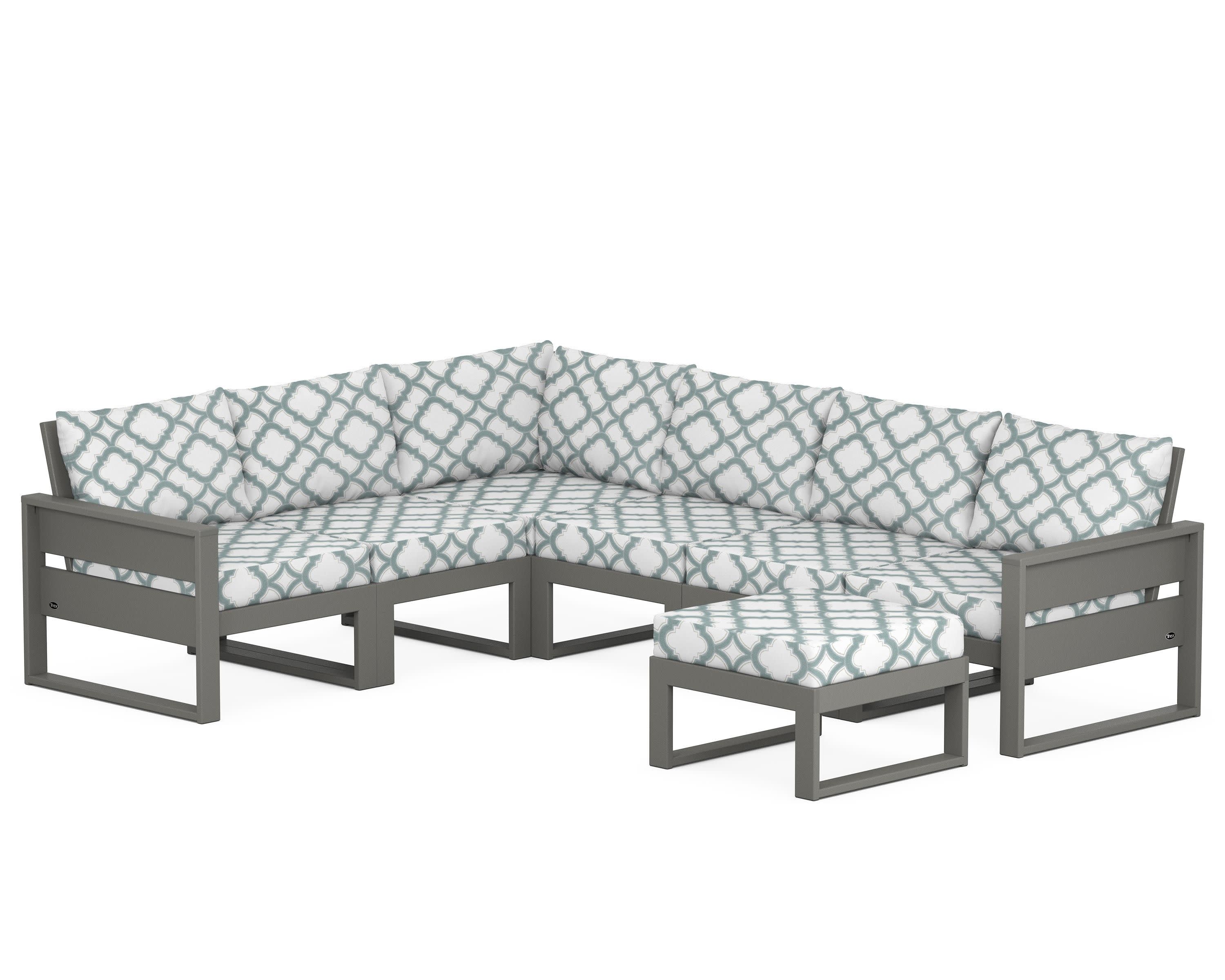 Eastport 6-Piece Sectional with Ottoman in Stepping Stone / Trellis Glacier Spa