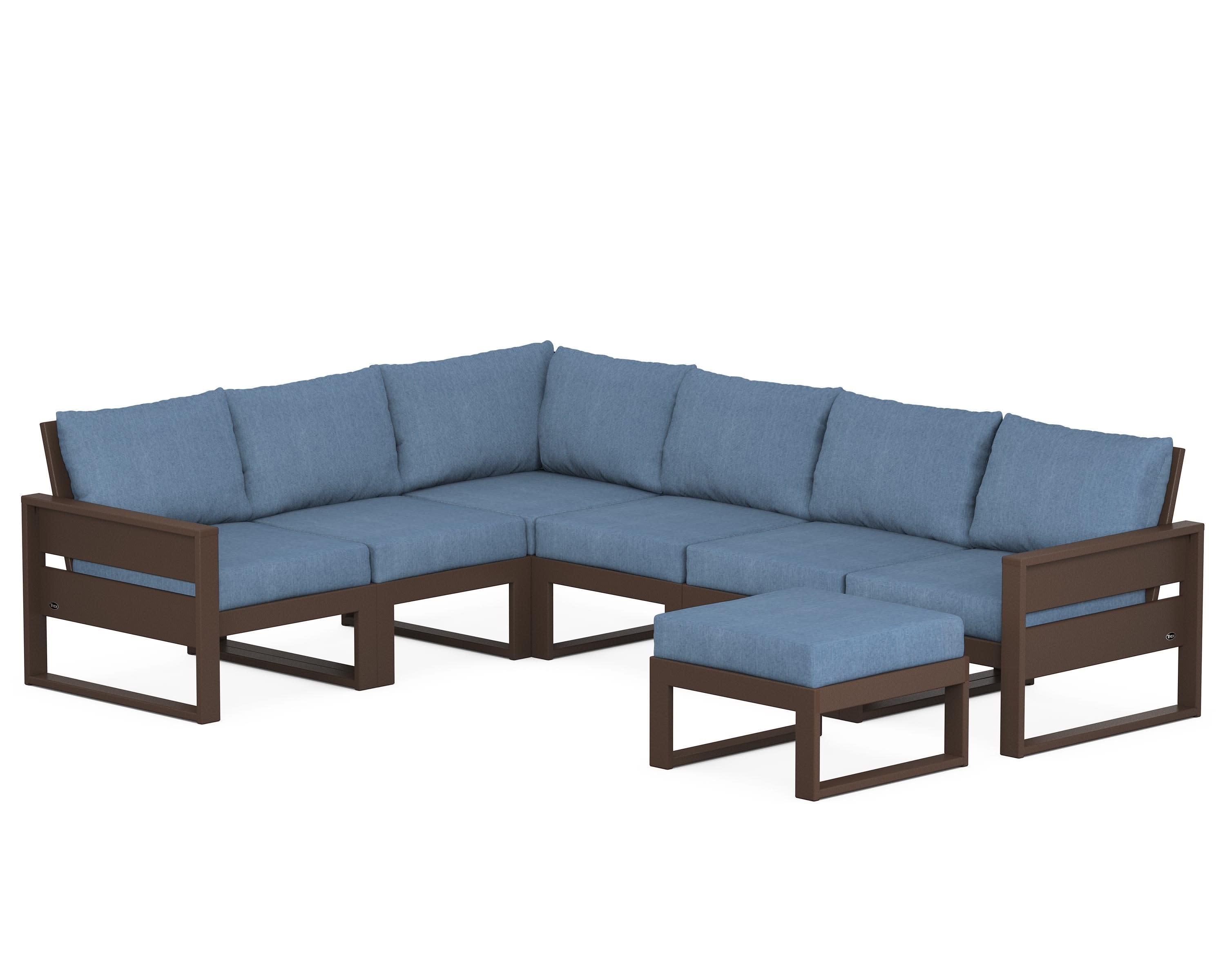 Eastport 6-Piece Sectional with Ottoman in Vintage Lantern / Sky Blue