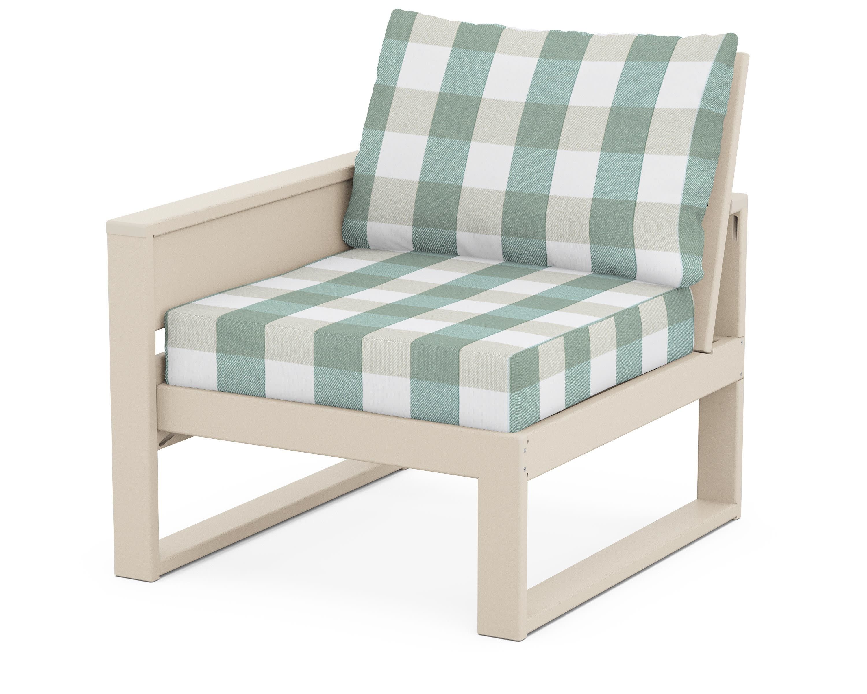 Eastport Modular Left Arm Chair in Sand Castle / Buffalo Plaid Glacier Spa