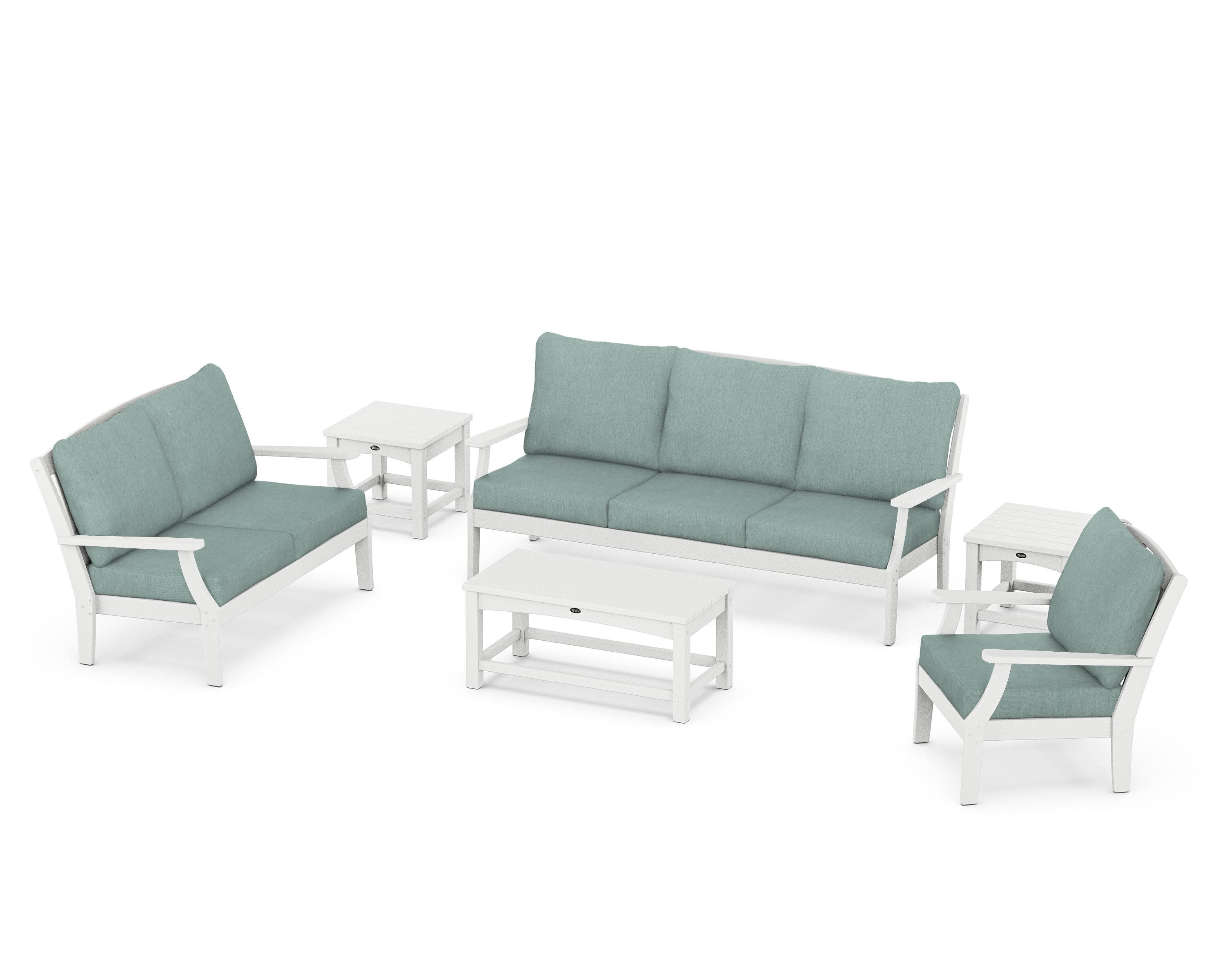 Yacht Club 6-Piece Deep Seating Set in Classic White / Glacier Spa
