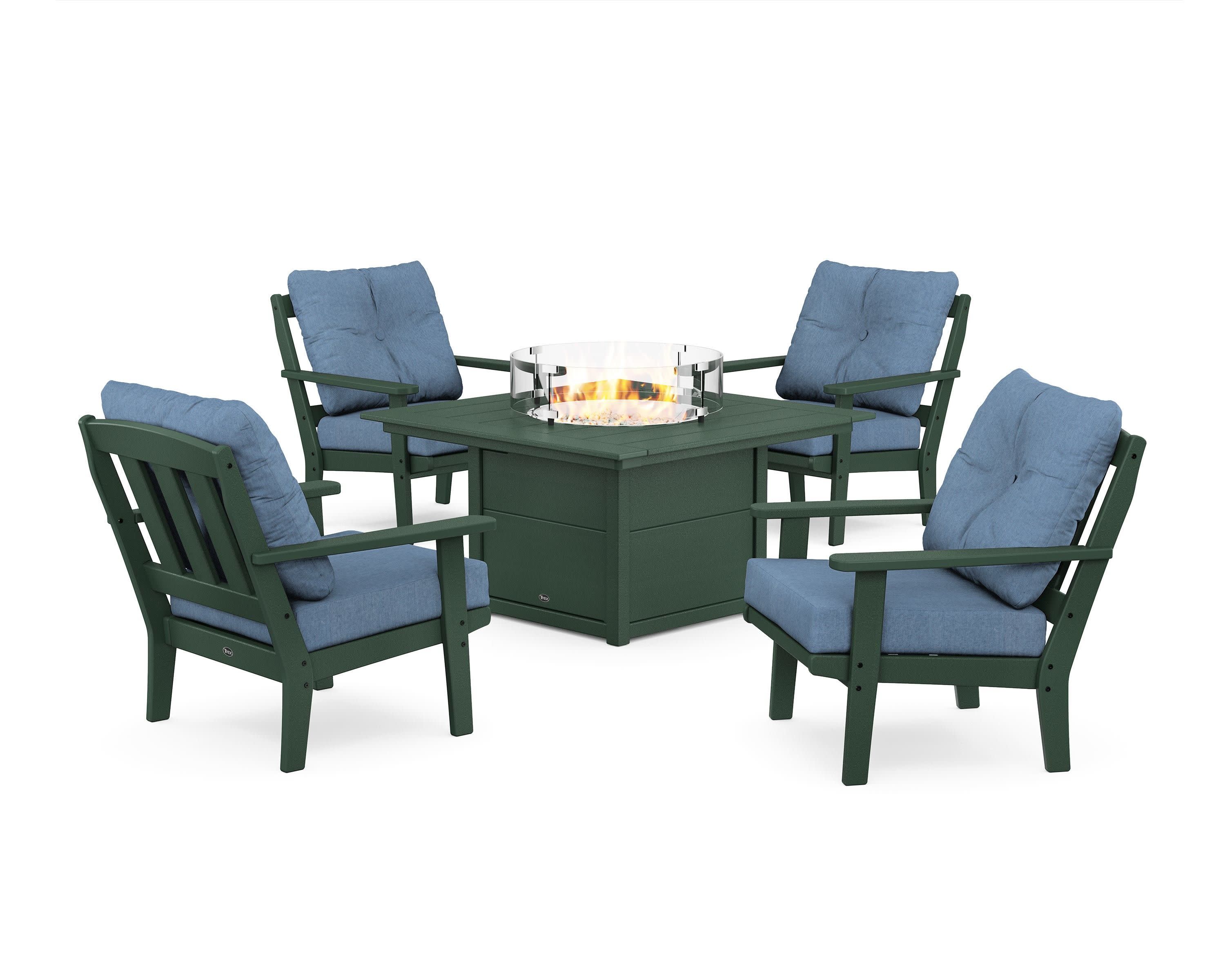 Cape Cod 5-Piece Deep Seating Set with Fire Pit Table in Rainforest Canopy / Sky Blue