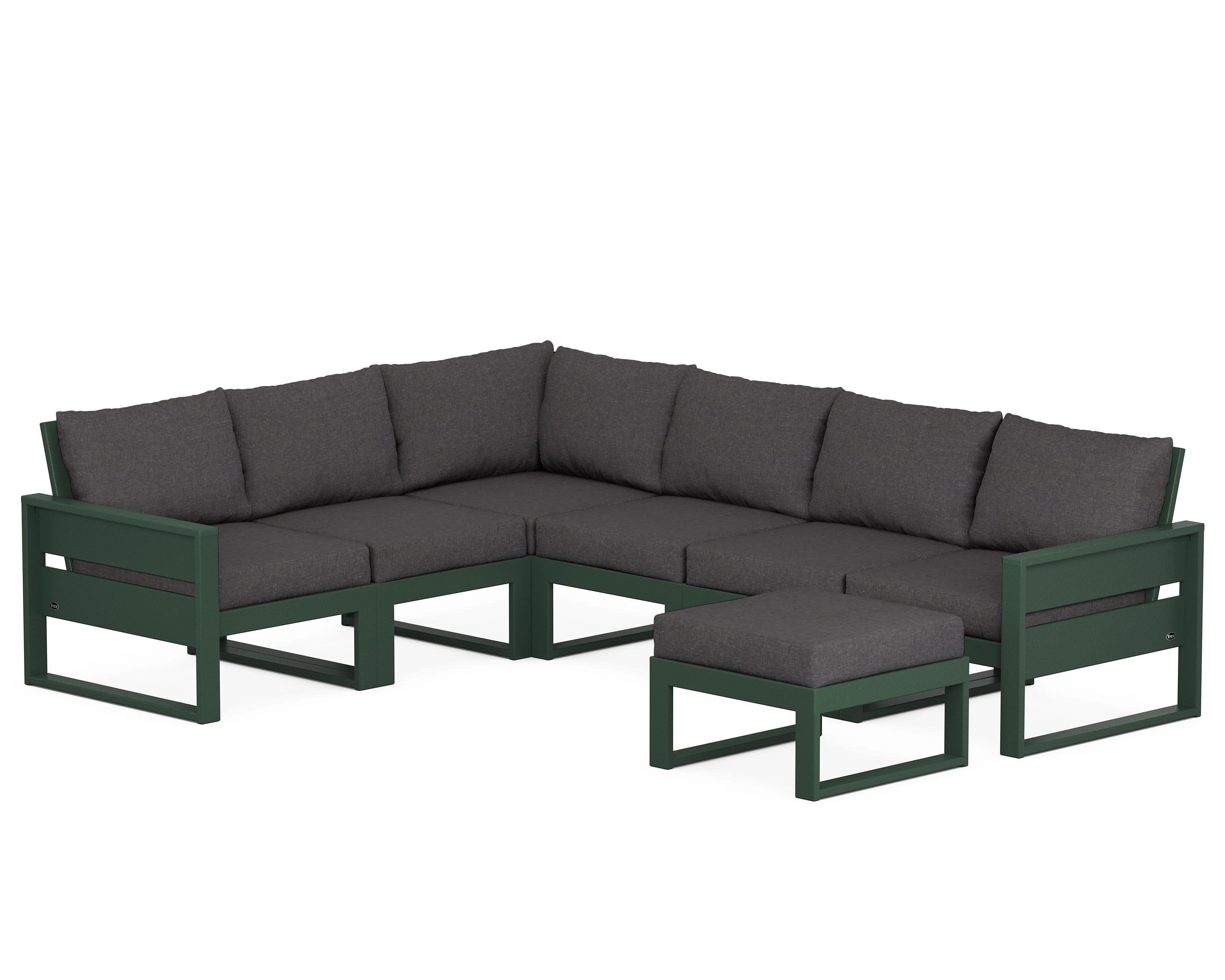 Eastport 6-Piece Sectional with Ottoman in Rainforest Canopy / Ash Charcoal