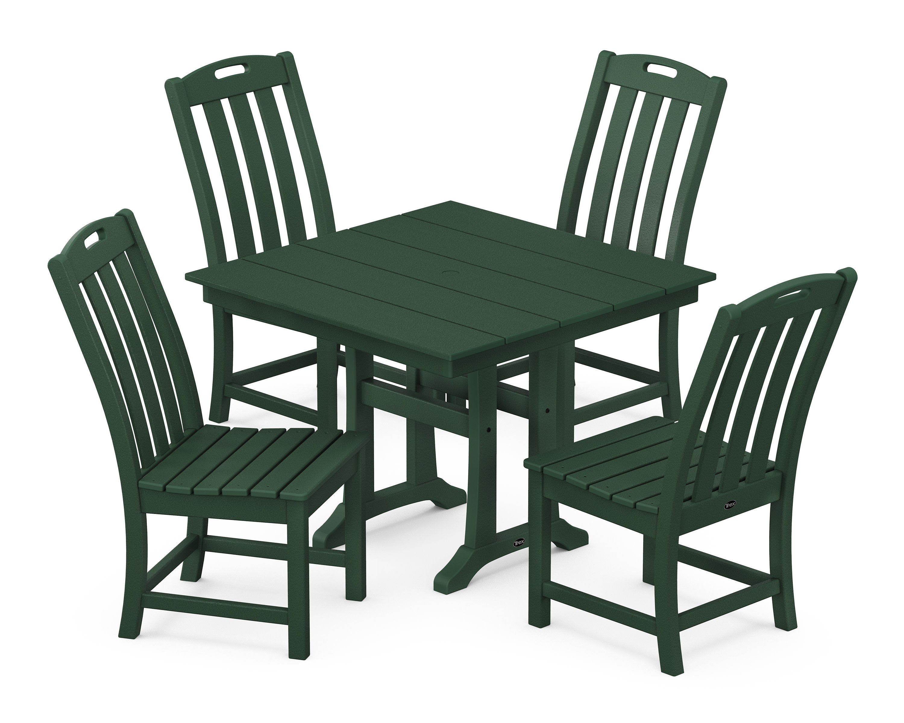 Yacht Club 5-Piece Farmhouse Trestle Side Chair Dining Set in Rainforest Canopy