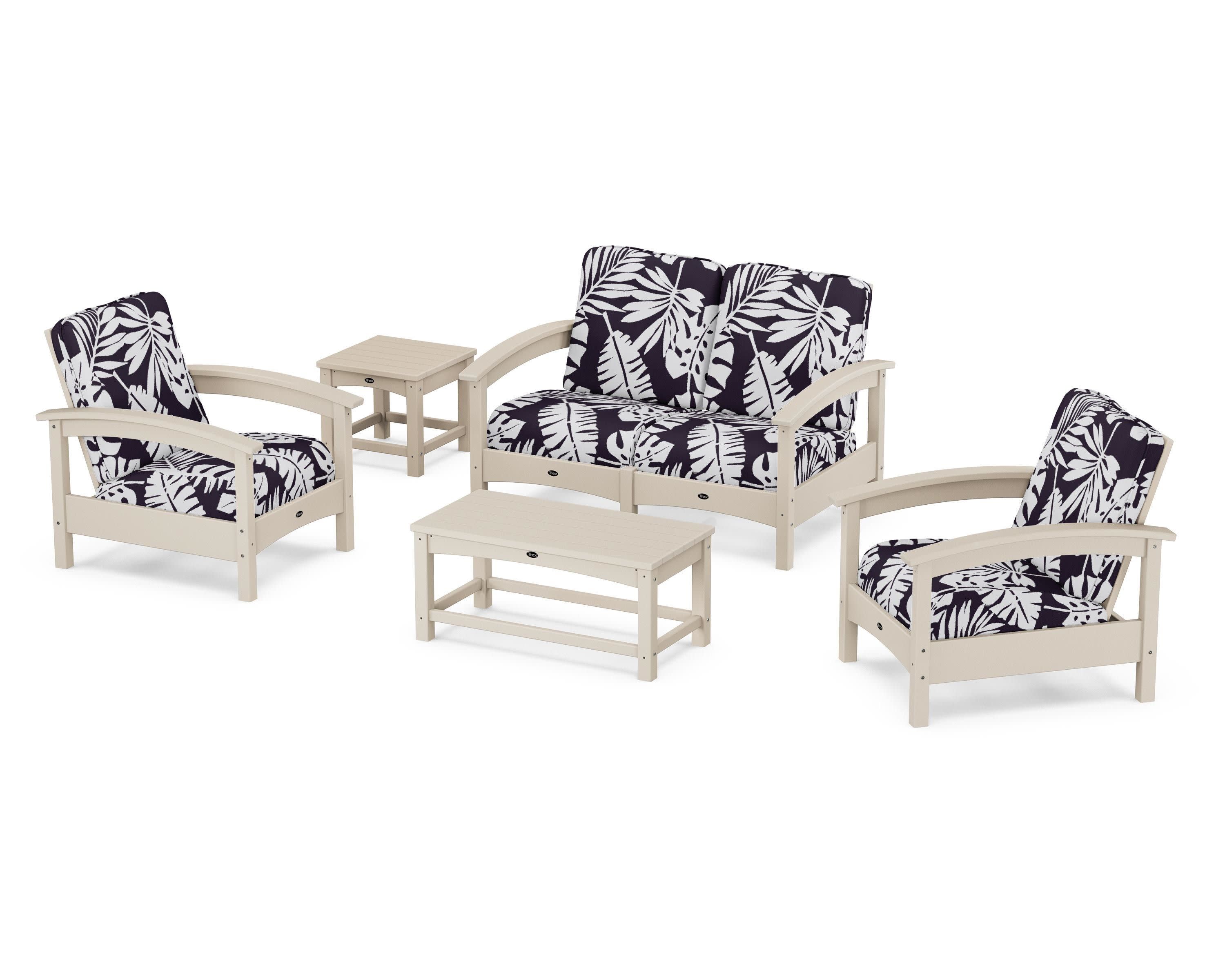 Rockport Club 6-Piece Deep Seating Conversation Set in Sand Castle / Leaf Navy