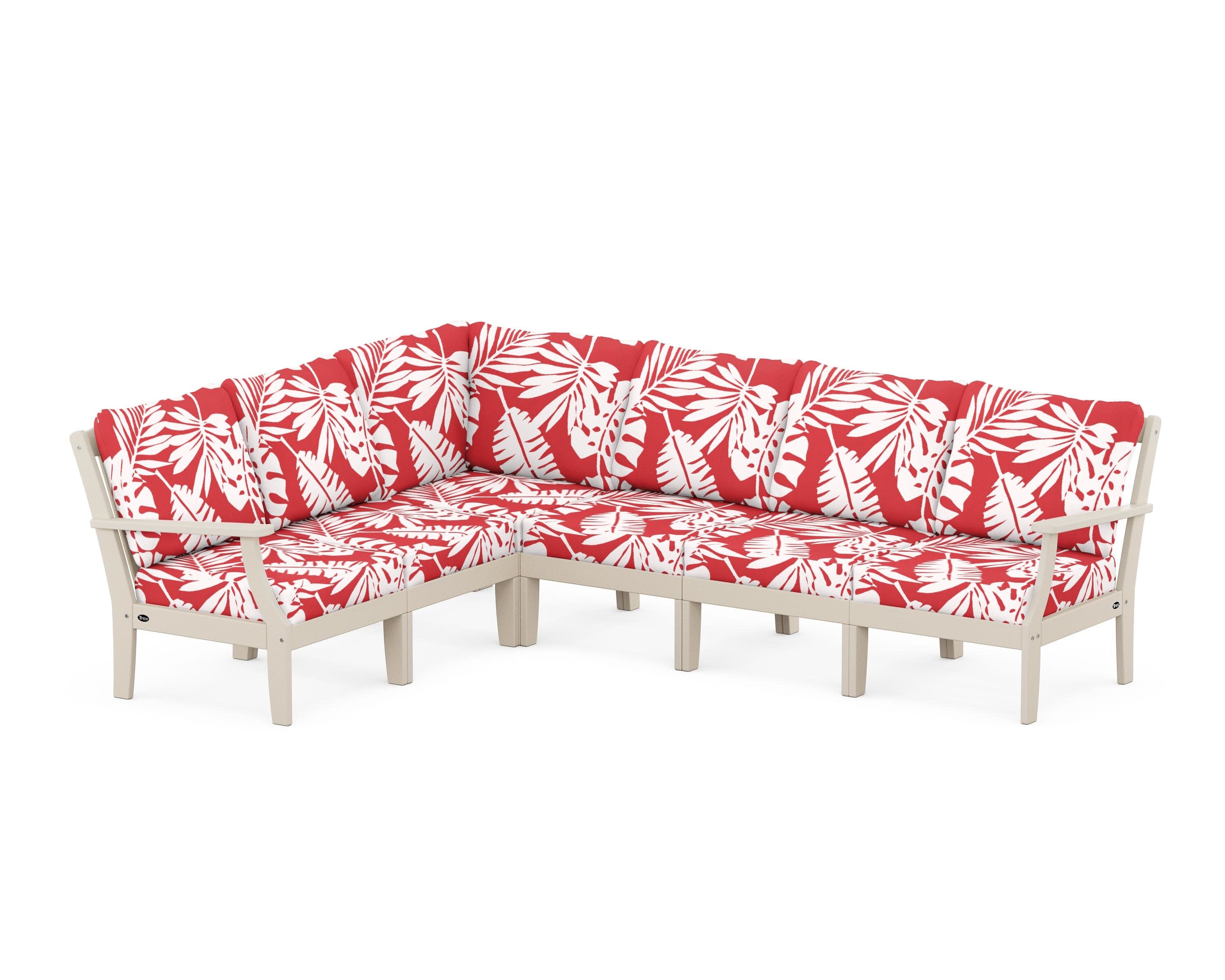 Yacht Club Modular 6-Piece Deep Seating Set in Sand Castle / Leaf Crimson