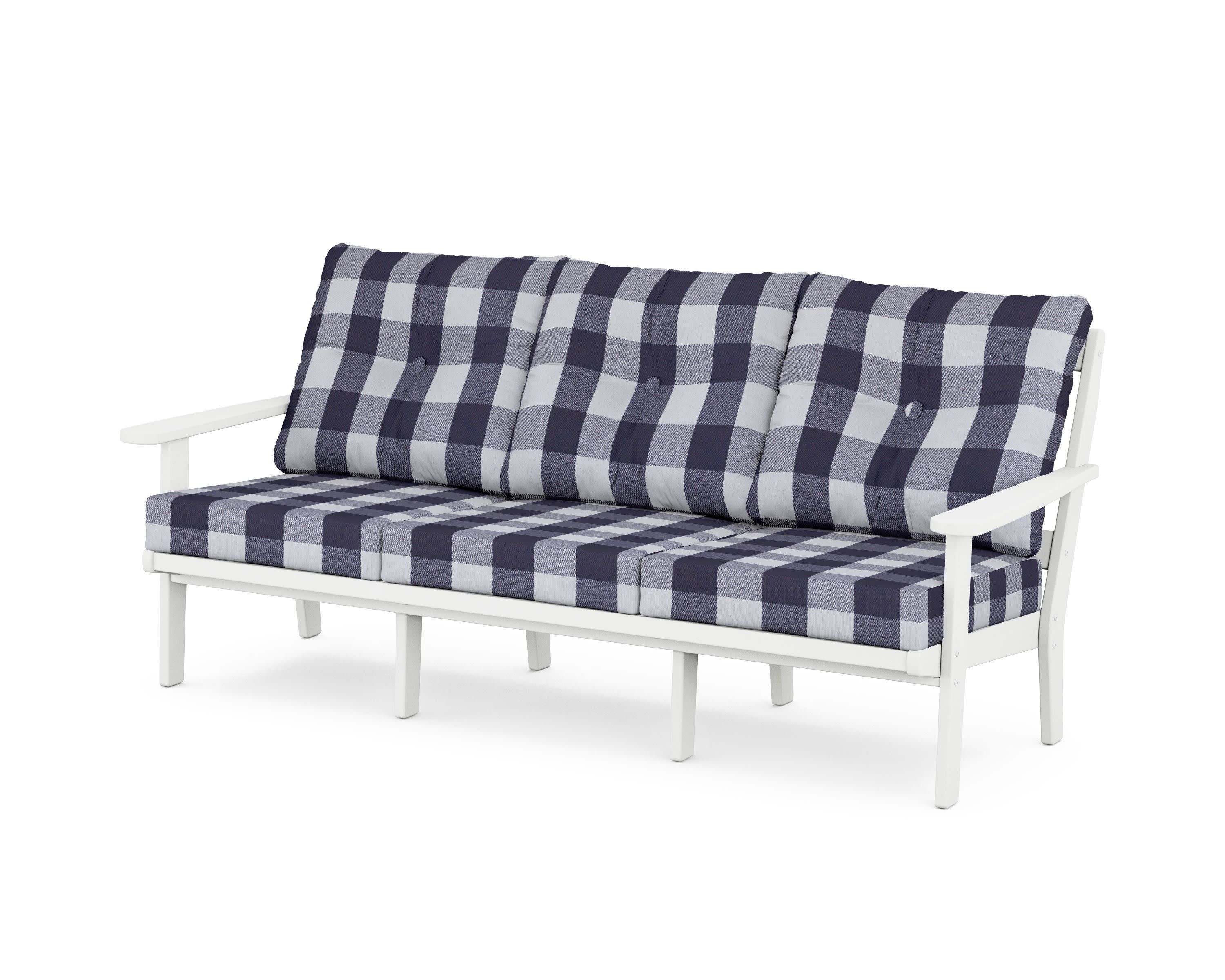 Cape Cod Deep Seating Sofa in Classic White / Buffalo Plaid Navy