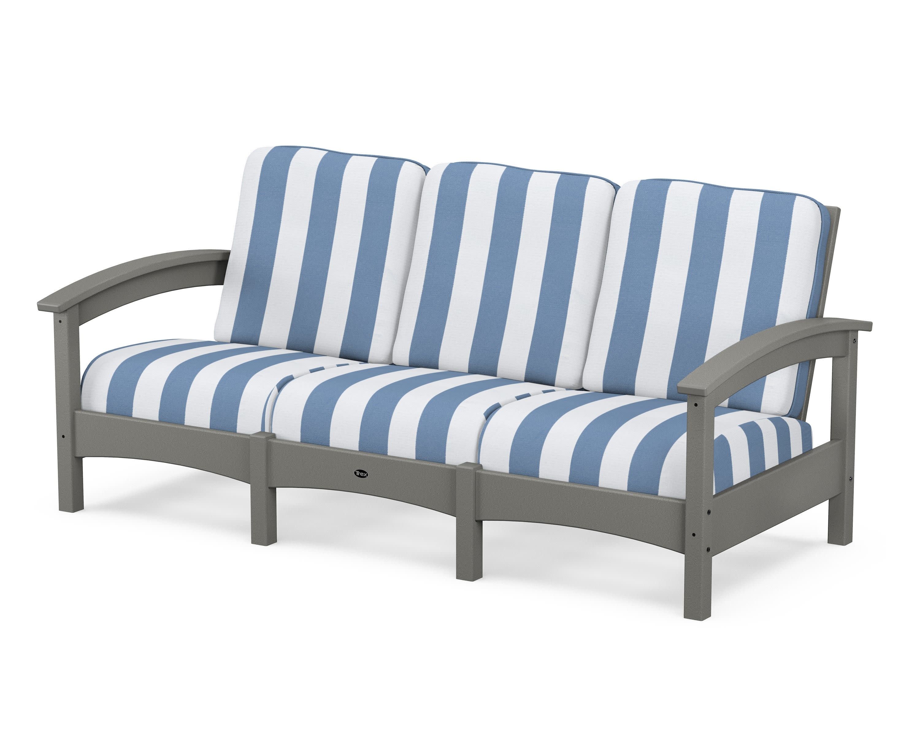 Rockport Club Sofa in Stepping Stone / Cabana Stripe Sky Blue