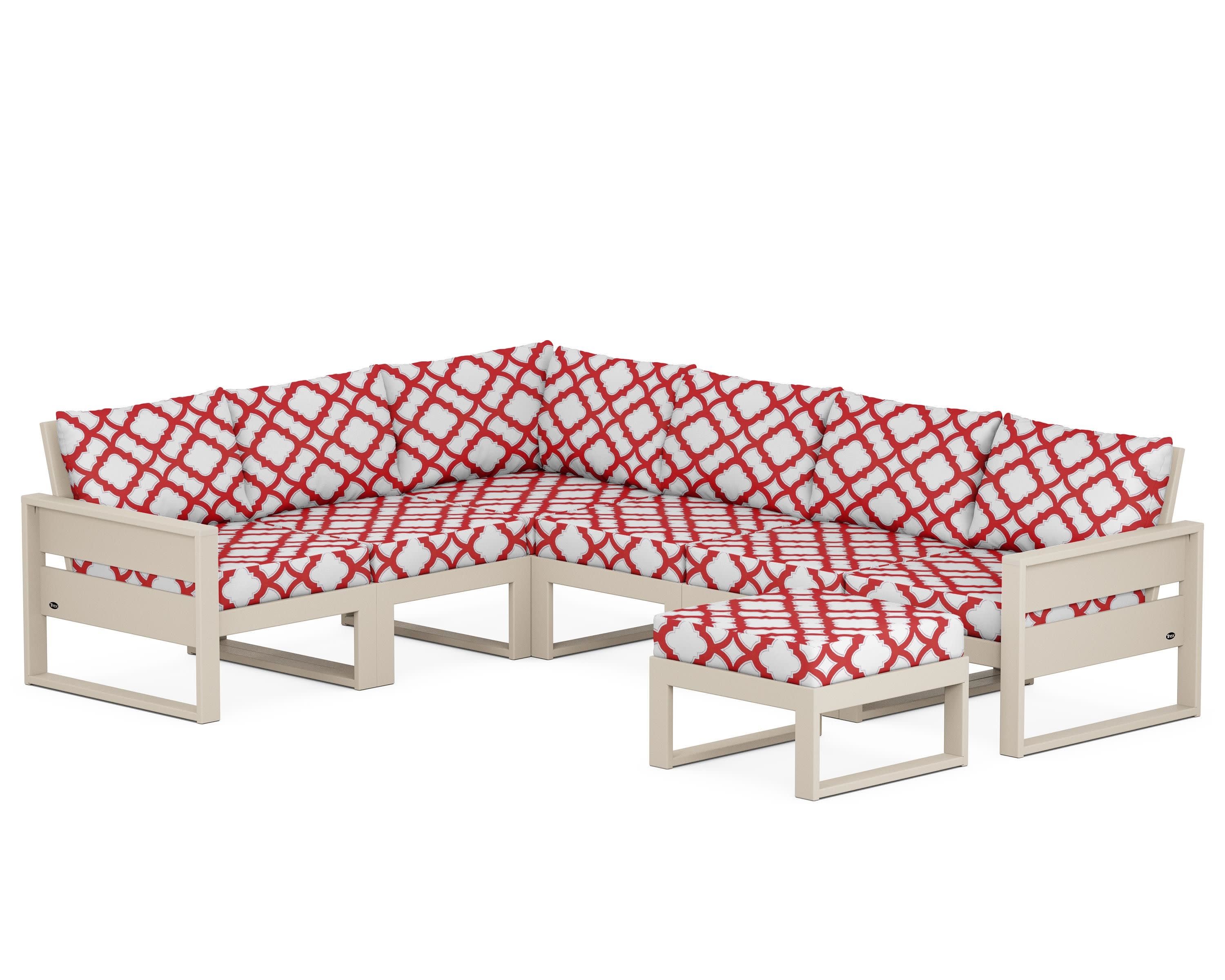 Eastport 6-Piece Sectional with Ottoman in Sand Castle / Trellis Crimson