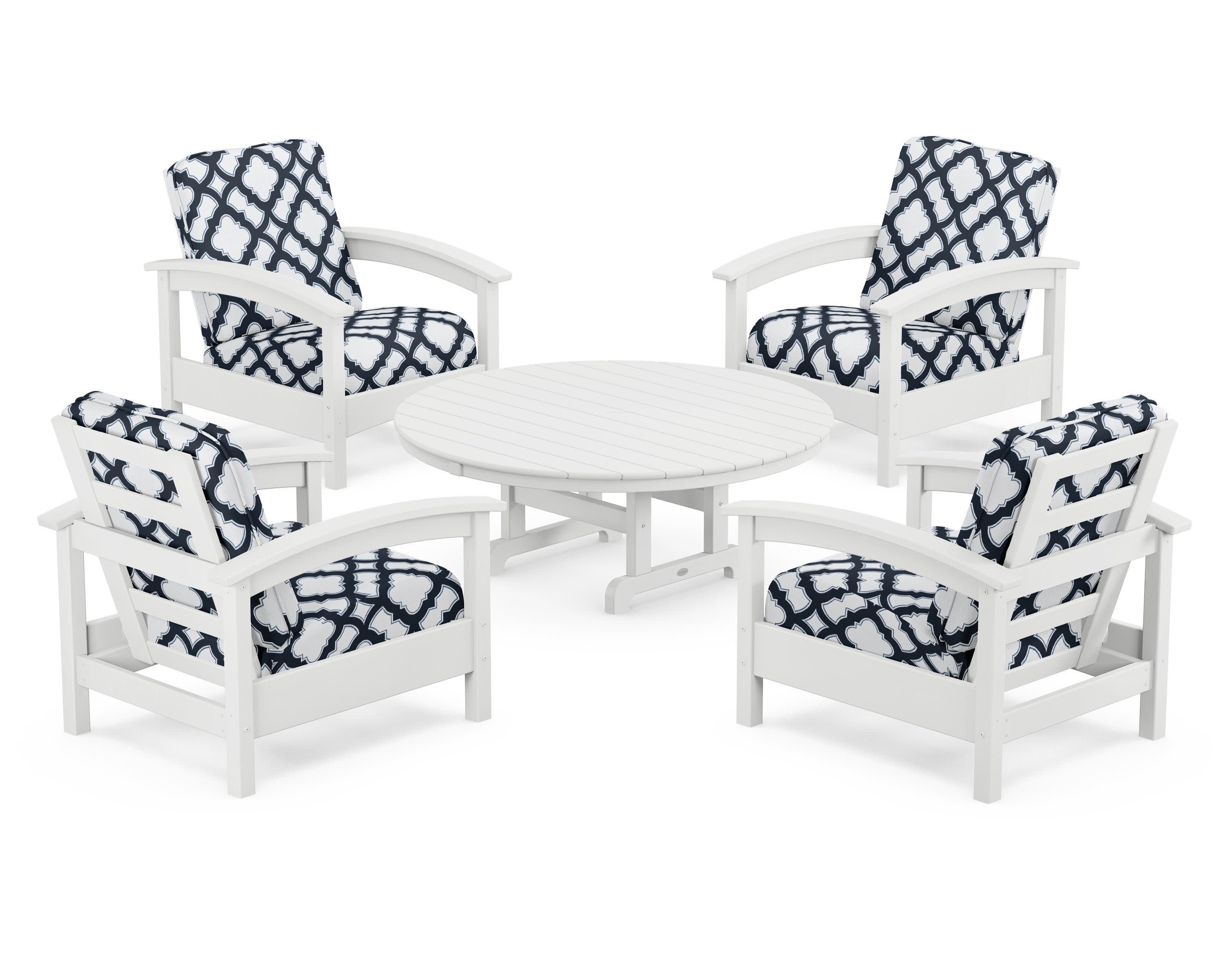 Rockport 5-Piece Deep Seating Set in Classic White / Trellis Marine Indigo