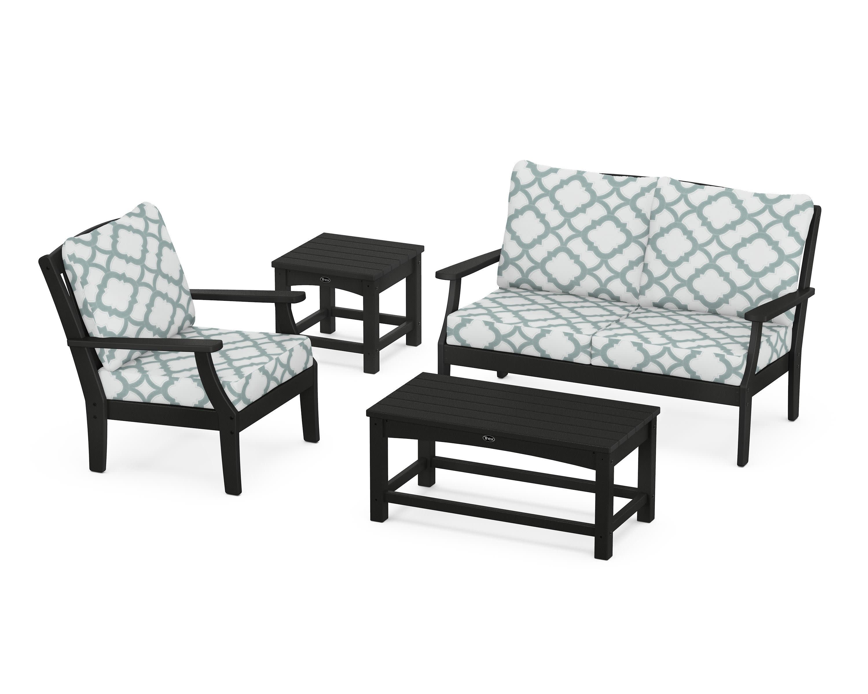 Yacht Club 4-Piece Deep Seating Set in Charcoal Black / Trellis Glacier Spa