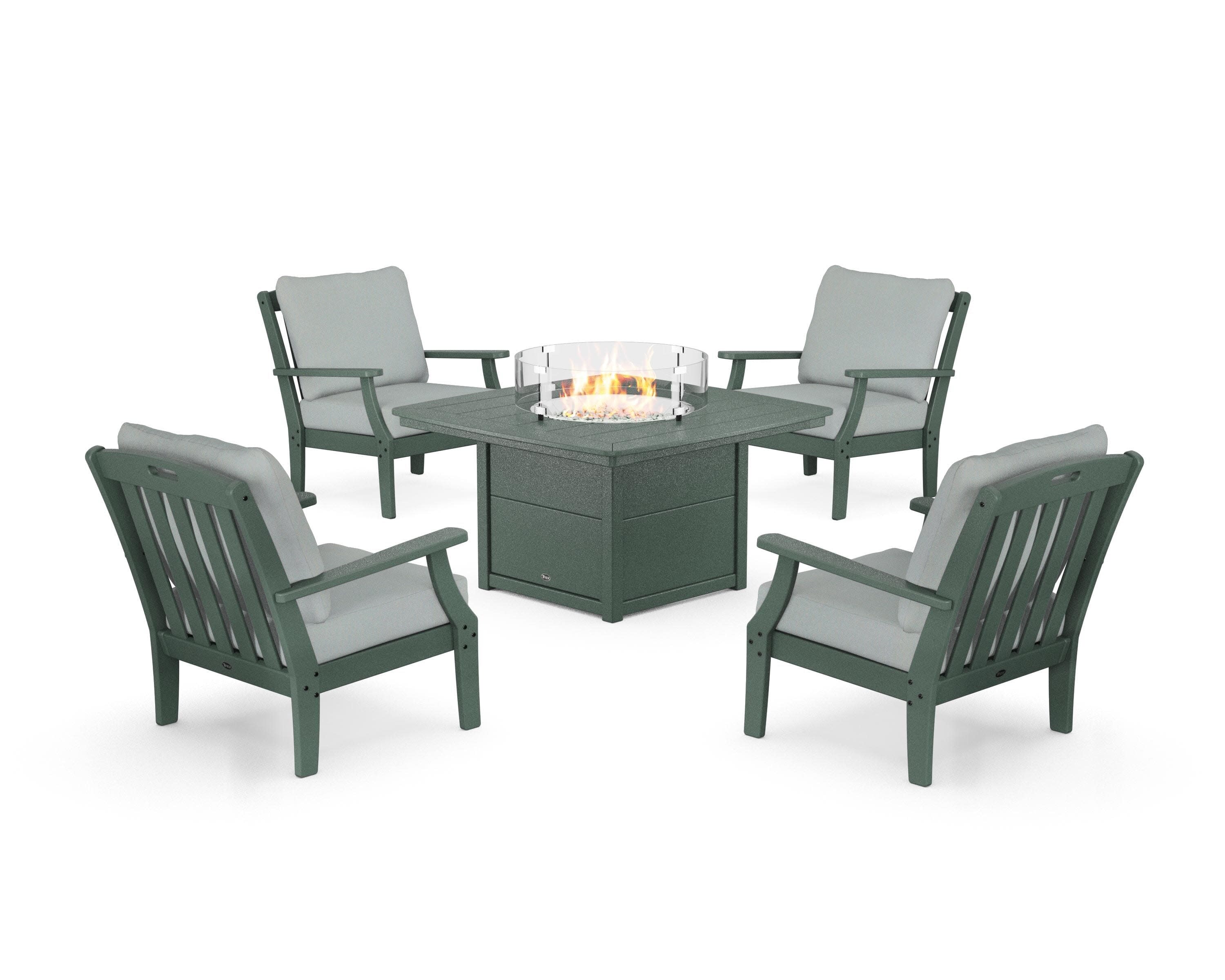 Yacht Club 5-Piece Deep Seating Set with Fire Pit Table in Rainforest Canopy / Spa