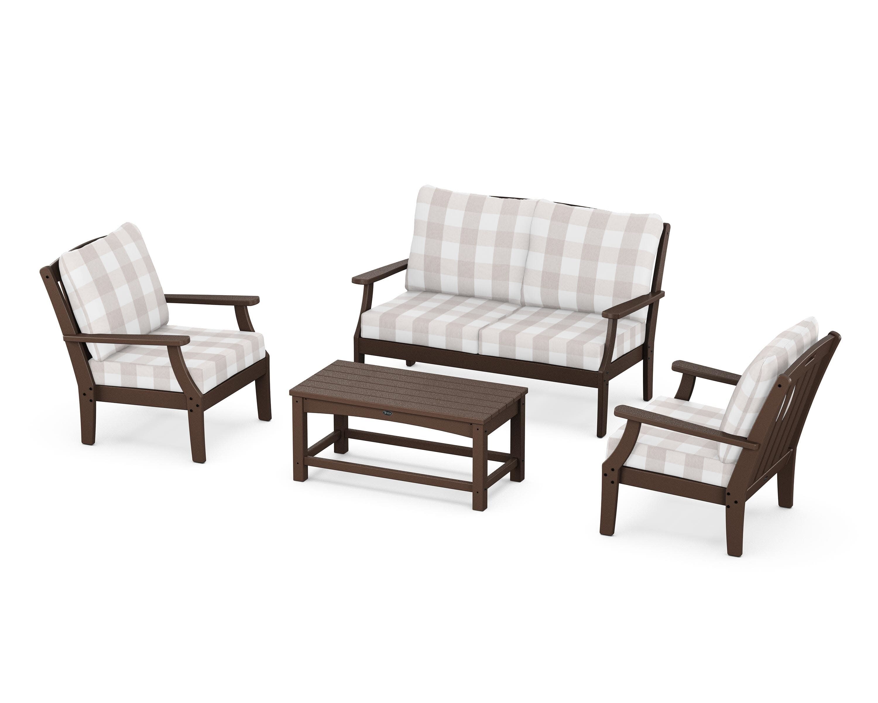 Yacht Club 4-Piece Deep Seating Chair Set in Vintage Lantern / Buffalo Plaid Dune Burlap