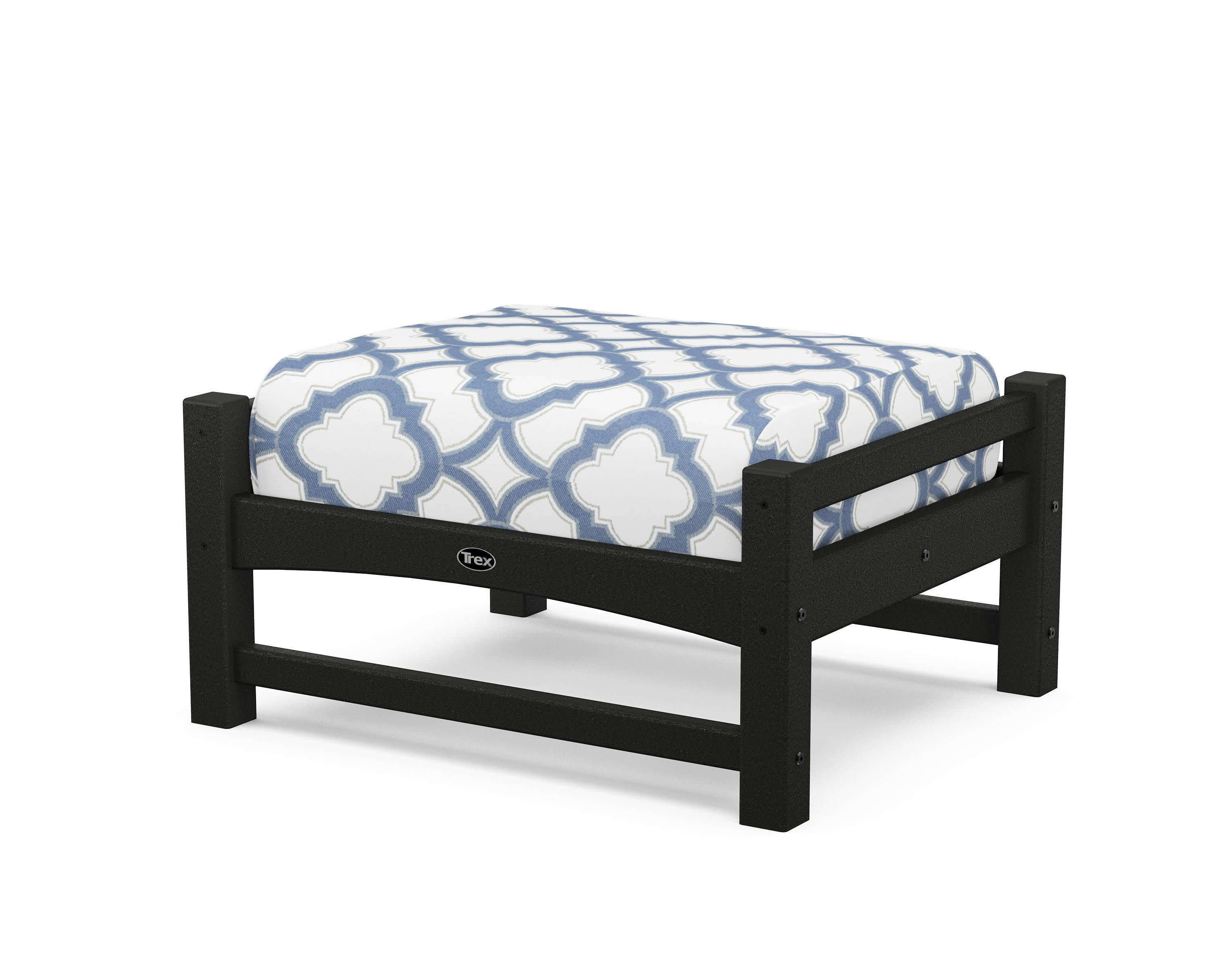 Rockport Club Ottoman in Charcoal Black / Trellis Sky Blue