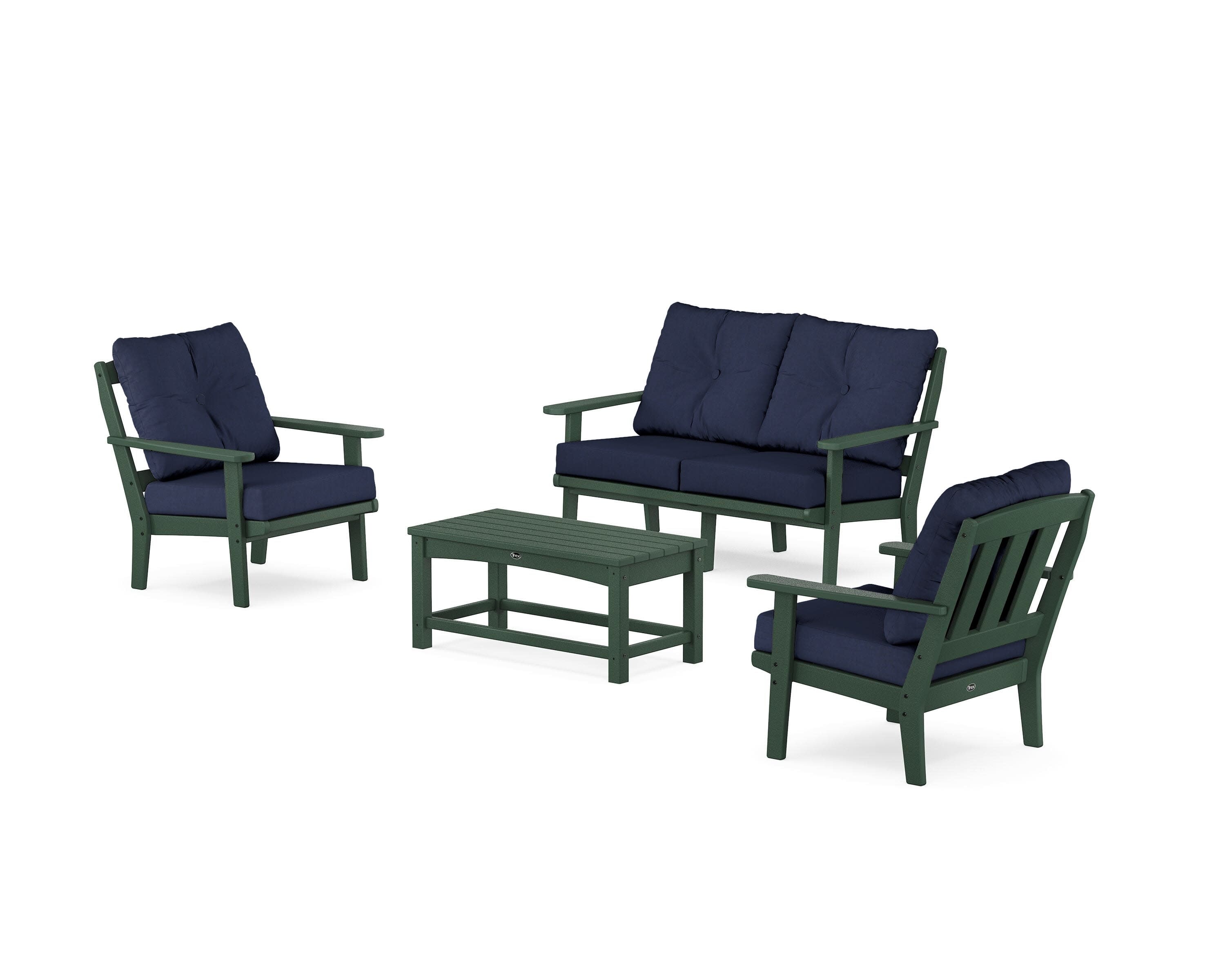Cape Cod 4-Piece Deep Seating Set with Loveseat in Rainforest Canopy / Spectrum Indigo