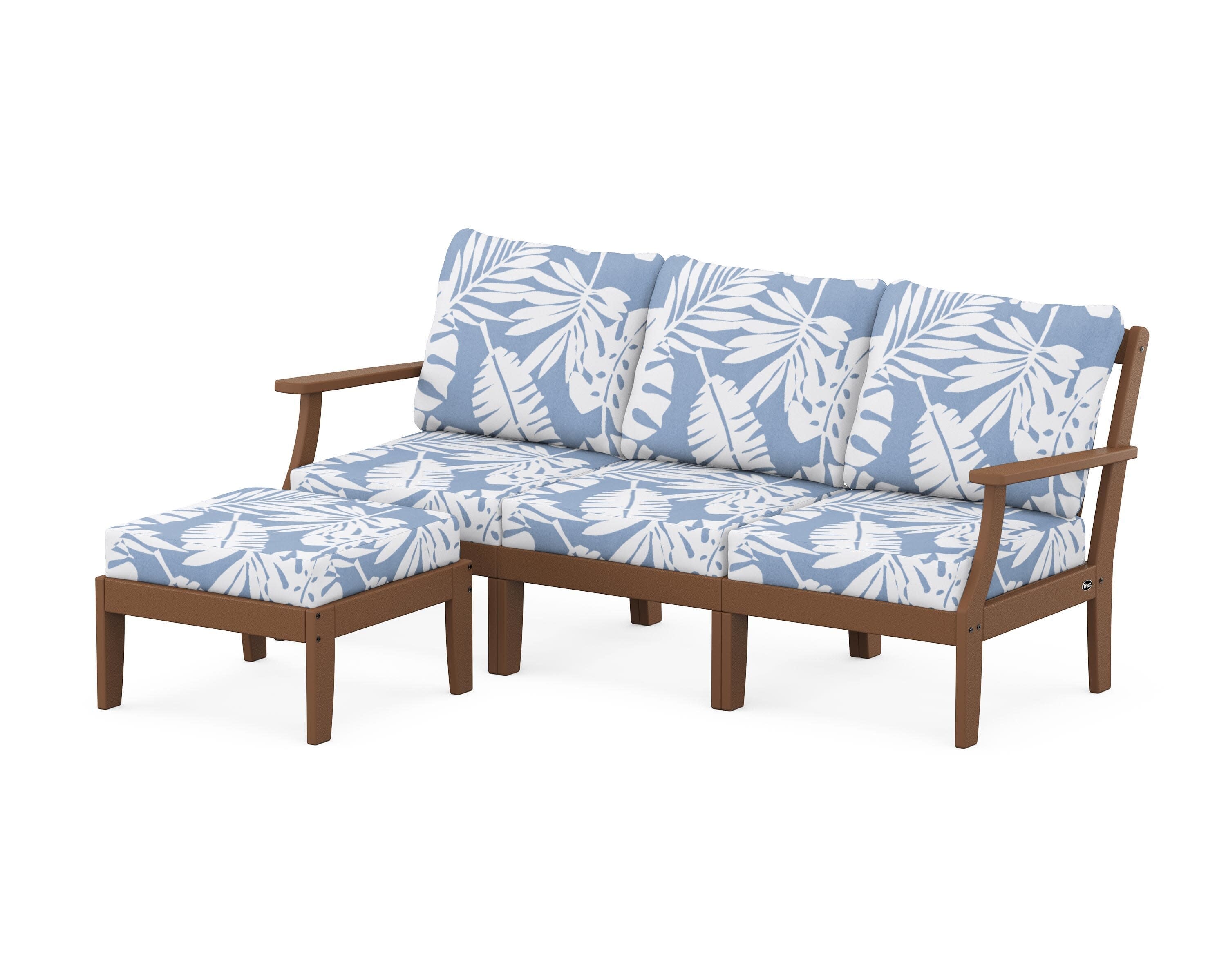 Yacht Club Modular 4-Piece Deep Seating Set with Ottoman in Tree House / Leaf Sky Blue