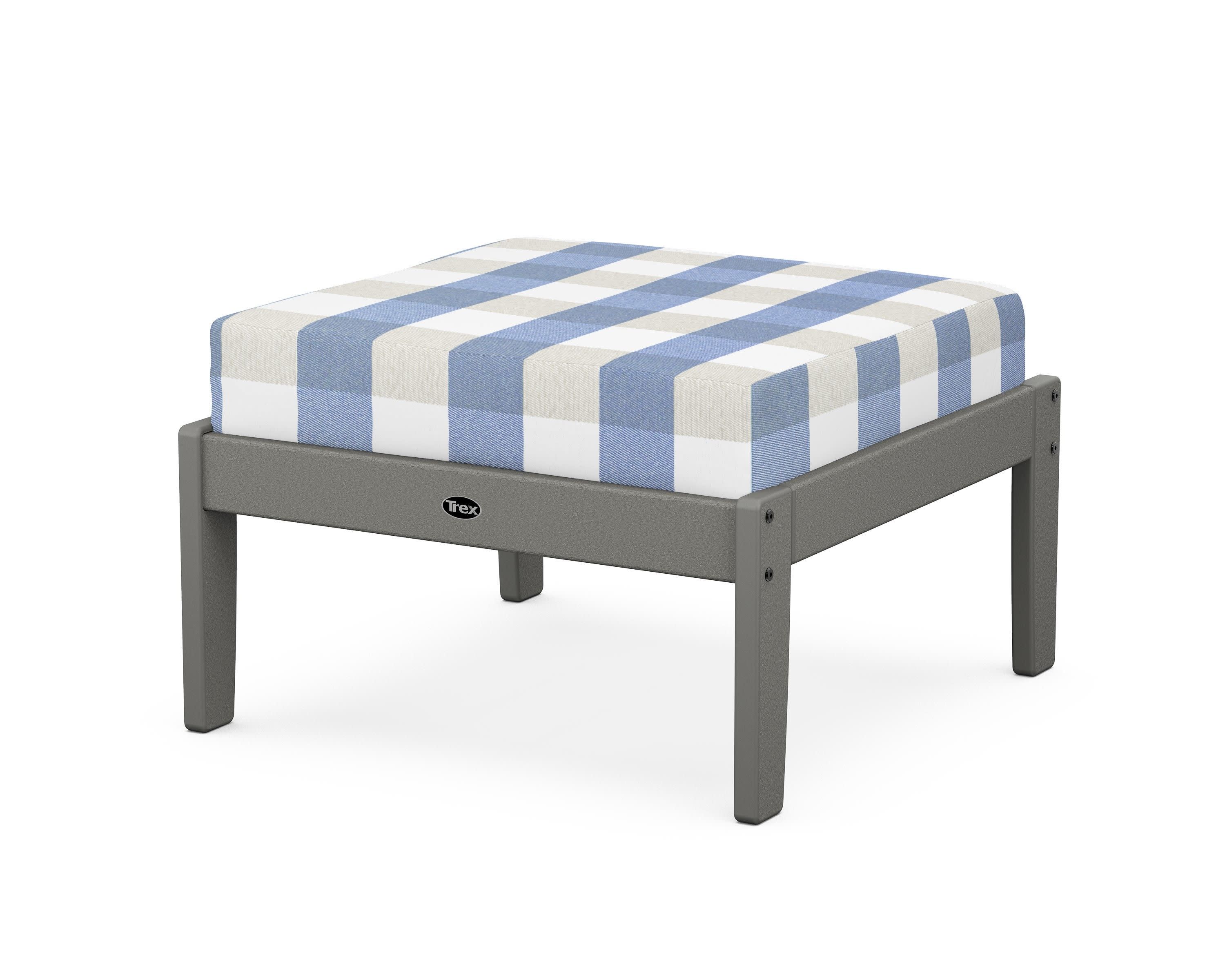 Yacht Club Deep Seating Ottoman in Stepping Stone / Buffalo Plaid Sky Blue