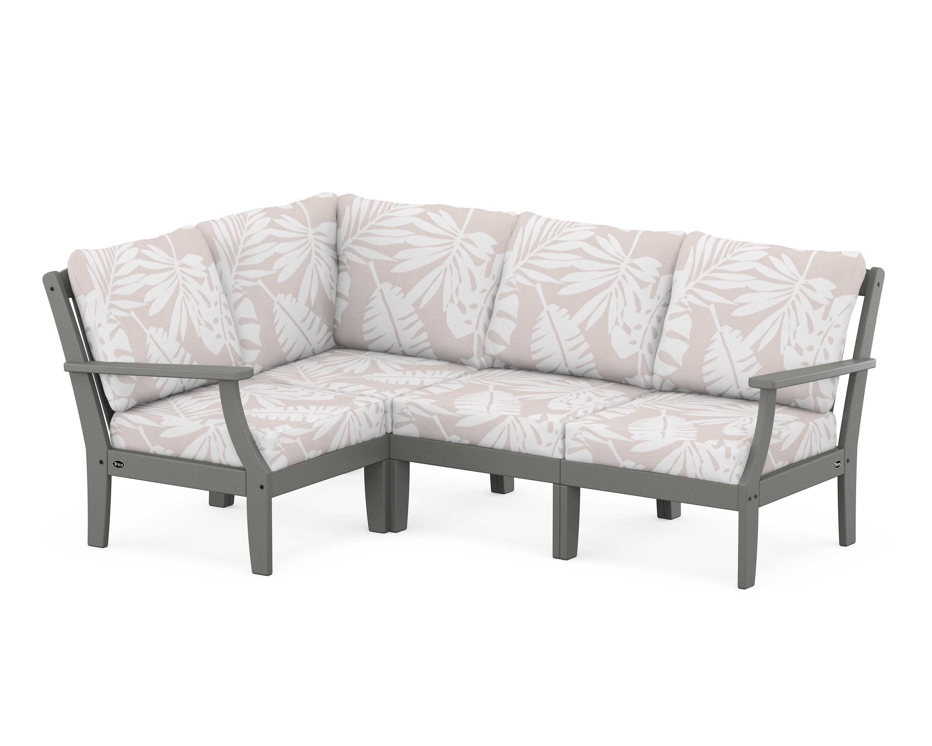 Yacht Club Modular 4-Piece Deep Seating Set in Stepping Stone / Leaf Dune Burlap