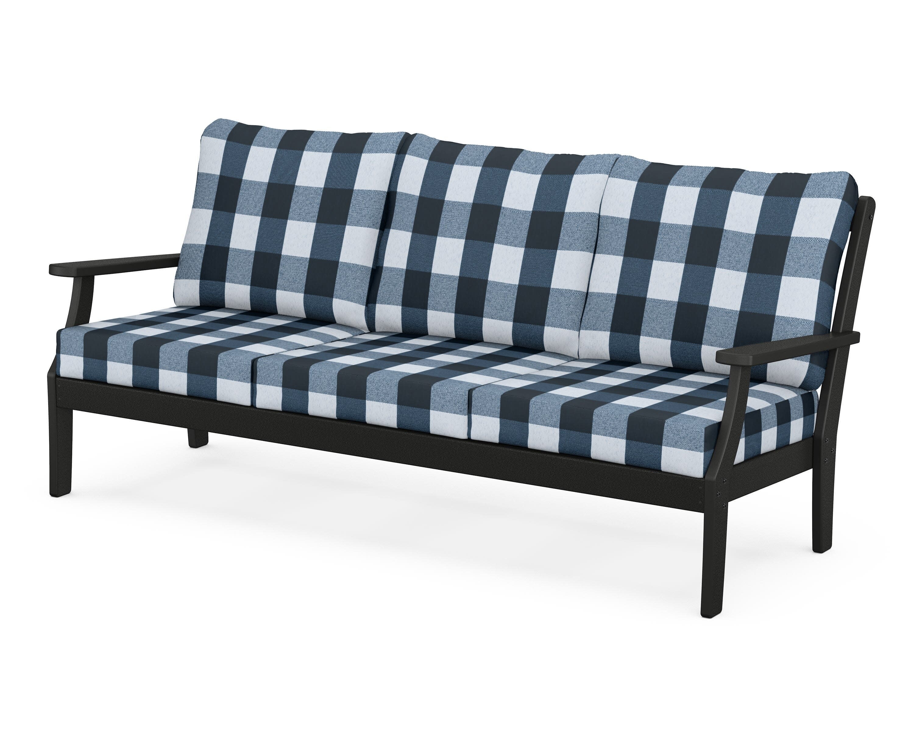 Yacht Club Deep Seating Sofa in Charcoal Black / Buffalo Plaid Marine Indigo