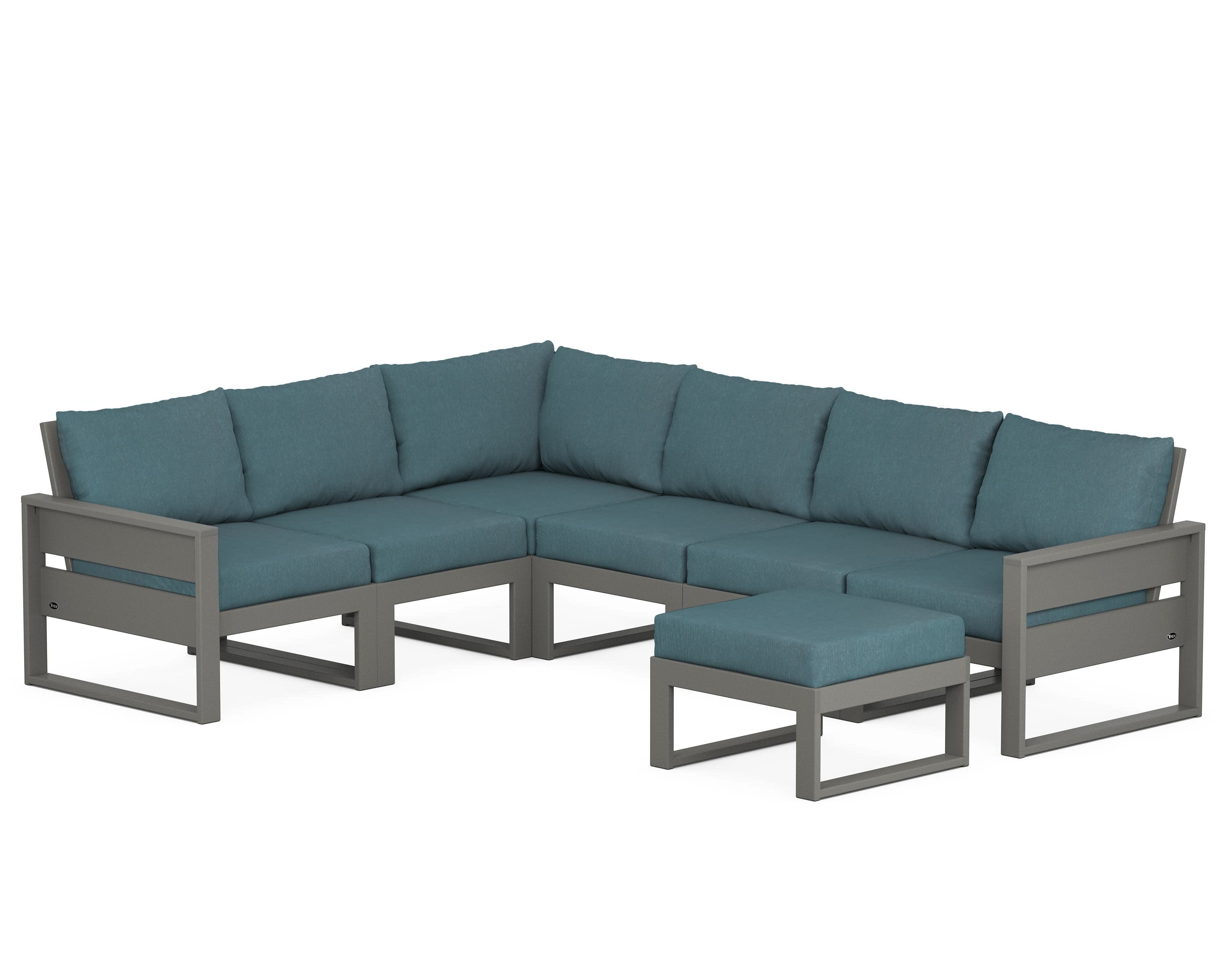 Eastport 6-Piece Sectional with Ottoman in Stepping Stone / Ocean Teal